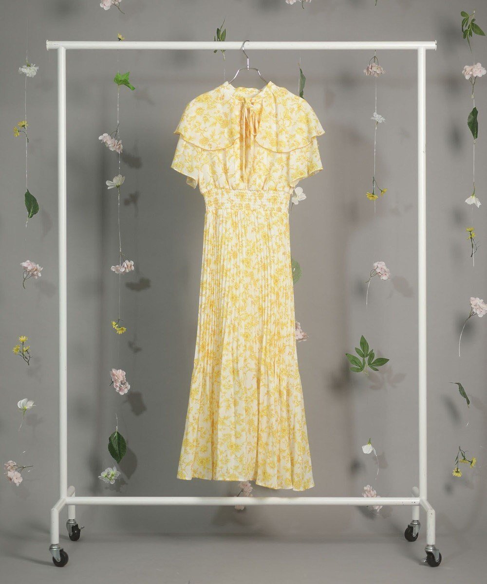 【グリーンパークス/Green Parks】のdazzlin フレンチスリーブ花柄ワンピース インテリア・キッズ・メンズ・レディースファッション・服の通販 founy(ファニー) 　ファッション　Fashion　レディースファッション　WOMEN　ワンピース　Dress　エアリー　Airy　シフォン　Chiffon　シャーリング　Shirring　スリーブ　Sleeve　トレンド　Trend　パターン　Pattern　フレンチ　French　プリーツ　Pleats　ポケット　Pocket　リボン　Ribbon　夏　Summer　春　Spring　S/S・春夏　Ss・Spring/Summer　Yellow|ID: prp329100004545049 ipo3291000000032278038