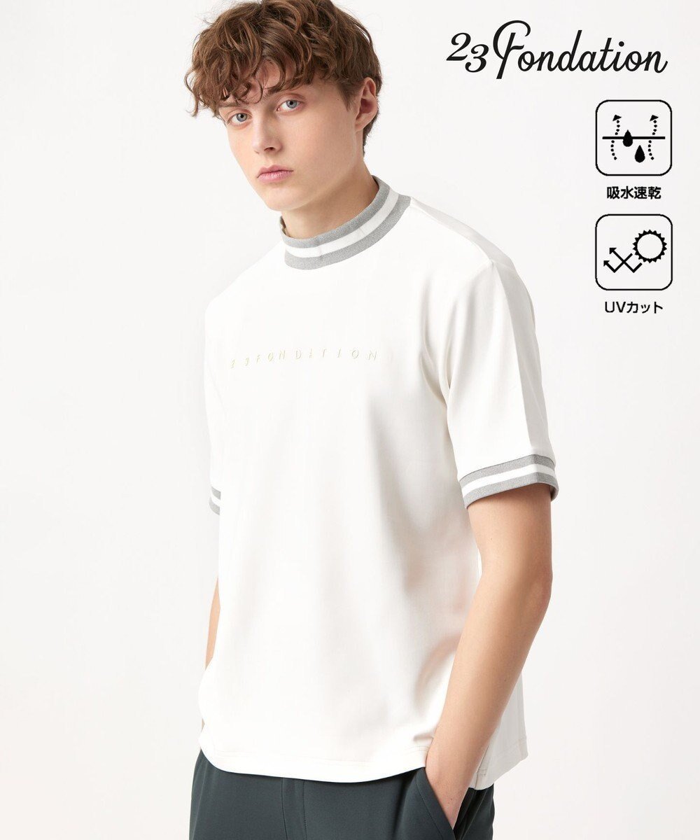 【23区 ゴルフ/23区GOLF / MEN】の【23Fondation】【吸水速乾/UVケア】ライトダンボール モックネック インテリア・キッズ・メンズ・レディースファッション・服の通販 founy(ファニー) 　ファッション　Fashion　メンズファッション　Fashion for Men　トップス・カットソー　Cut & Sew Tops　なめらか　Smooth, Silky Texture　コンパクト　Compact, Small Size　スウェット / スエット　Sweatshirt, Sweatwear　センター　Center, Center Line　モックネック　Mock Neck, Short Turtleneck　吸水　Absorbent, Quick-Dry　夏　Summer　春　Spring　S/S・春夏　SS, Spring/Summer, Warm Season　ホワイト系|ID: prp329100004546686 ipo3291000000035083968