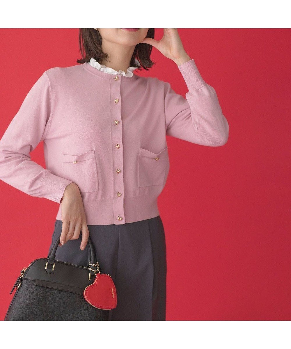 【組曲/KUMIKYOKU】のハートボタン ニットカーディガン インテリア・キッズ・メンズ・レディースファッション・服の通販 founy(ファニー) 　ファッション　Fashion　レディースファッション　Fashion for Women　トップス・カットソー　Cut & Sew Tops　ニット　Knit Tops & Sweaters　カーディガン・羽織り　Layered Style Cardigans　春　Spring　カーディガン　Cardigan, Knitwear　クロップド　Cropped, Short Length　ポケット　Pocket, Pocket Detail　S/S・春夏　SS, Spring/Summer, Warm Season　再入荷　Restock / Back in Stock　夏　Summer　エレガント 上品　Elegant　ピンク系|ID: prp329100004547137 ipo3291000000032563981