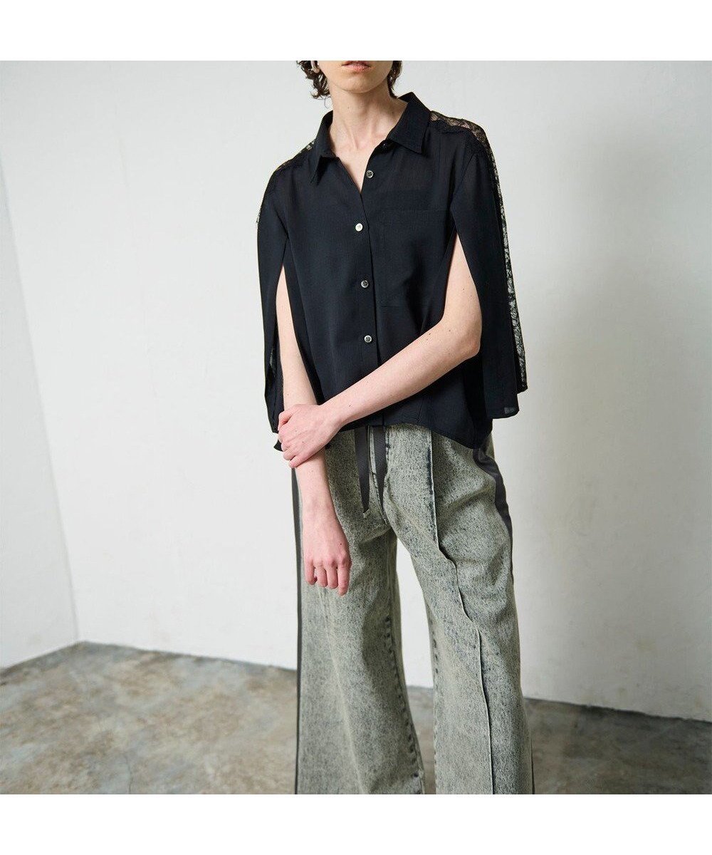 【グレース コンチネンタル/GRACE CONTINENTAL】のシアーポンチョシャツ インテリア・キッズ・メンズ・レディースファッション・服の通販 founy(ファニー) 　ファッション　Fashion　レディースファッション　WOMEN　アウター　Coat Outerwear　ポンチョ　Ponchos　トップス・カットソー　Tops/Tshirt　シャツ/ブラウス　Shirts/Blouses　シアー　Sheer　スリット　Slit　スリーブ　Sleeve　デニム　Denim　ドレープ　Drape　レース　Race　ロング　Long　夏　Summer　春　Spring　S/S・春夏　Ss・Spring/Summer　ブラック|ID: prp329100004547210 ipo3291000000032132723