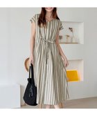 【ティアクラッセ/Tiaclasse】の【洗える】麻調前開きフレンチワンピース カーキストライプ|ID: prp329100004548149 ipo3291000000032141458