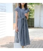【ティアクラッセ/Tiaclasse】の【洗える】麻調前開きフレンチワンピース ネイビーストライプ|ID: prp329100004548149 ipo3291000000032141460