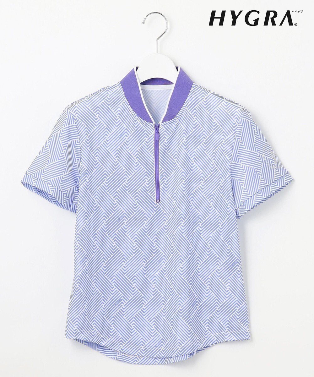 【23区 ゴルフ/NIJYUSANKU GOLF】の【WOMEN】「HYGRA」幾何柄清涼カットソー 接触冷感 UVケア 吸水速乾 ヒップラインカバー インテリア・キッズ・メンズ・レディースファッション・服の通販 founy(ファニー) 　ファッション　Fashion　レディースファッション　Fashion for Women　トップス・カットソー　Cut & Sew Tops　シャツ・ブラウス・オフィスカジュアル　Elegant Blouses & Button-Ups　ロングTシャツ・Tシャツ　Longline T-Shirts & Tees　カットソー・ベーシックTシャツ　Cut-and-Sewn Tops / Stretch Tees & Basics　春　Spring　カットソー　Cut and Sewn Top　コンパクト　Compact, Small Size　吸水　Absorbent, Quick-Dry　シルバー　Silver, Metallic Silver　ストレッチ　Stretch, Stretchy Fabric　フィット　Fit, Slim Fit　フロント　Front, Front Design　プリント　Print, Printed Pattern　S/S・春夏　SS, Spring/Summer, Warm Season　夏　Summer　ゴルフ　Golf　パープル系5|ID: prp329100004548153 ipo3291000000032729840