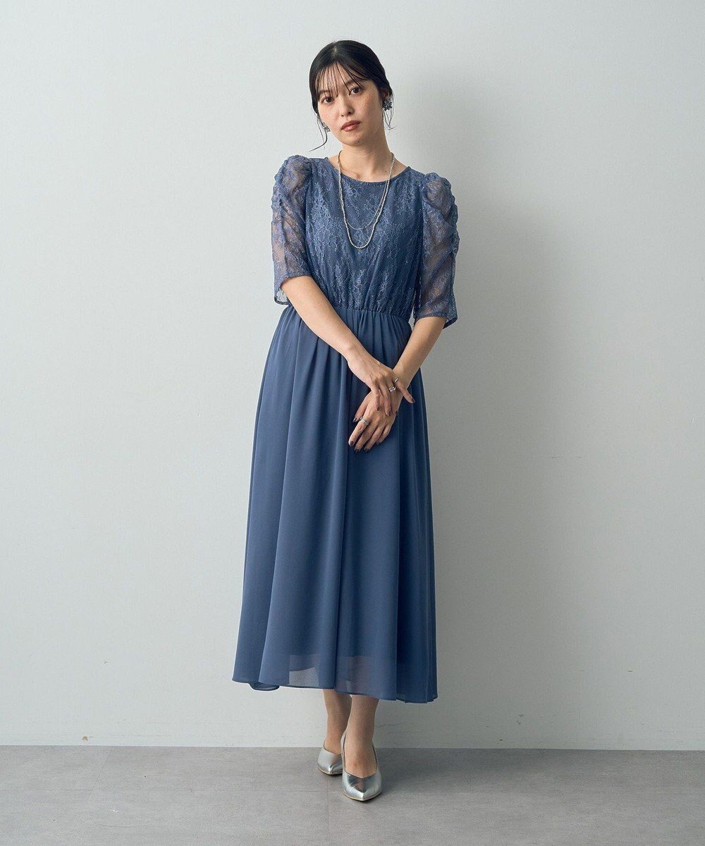 【イェッカ ヴェッカ/YECCA VECCA】のパワーショルダーレースドレス インテリア・キッズ・メンズ・レディースファッション・服の通販 founy(ファニー) 　ファッション　Fashion　レディースファッション　Fashion for Women　ワンピース　Dresses　フォーマル・パーティードレス・結婚式用ドレス　Elegant & Casual Dresses　エレガント 上品　Elegant　ギャザー　Gathered, Ruffled　シャーリング　Shirring, Ruched　ショルダー　Shoulder, Shoulder Strap　ドレス　Dress, One-Piece　ドレープ　Drape, Draping Fabric　フェミニン　Feminine, Girly　フレア　Flare, Flared　ポケット　Pocket, Pocket Detail　レース　Lace, Lace Fabric　A/W・秋冬　Autumn/Winter　Blue|ID: prp329100004548375 ipo3291000000032575648