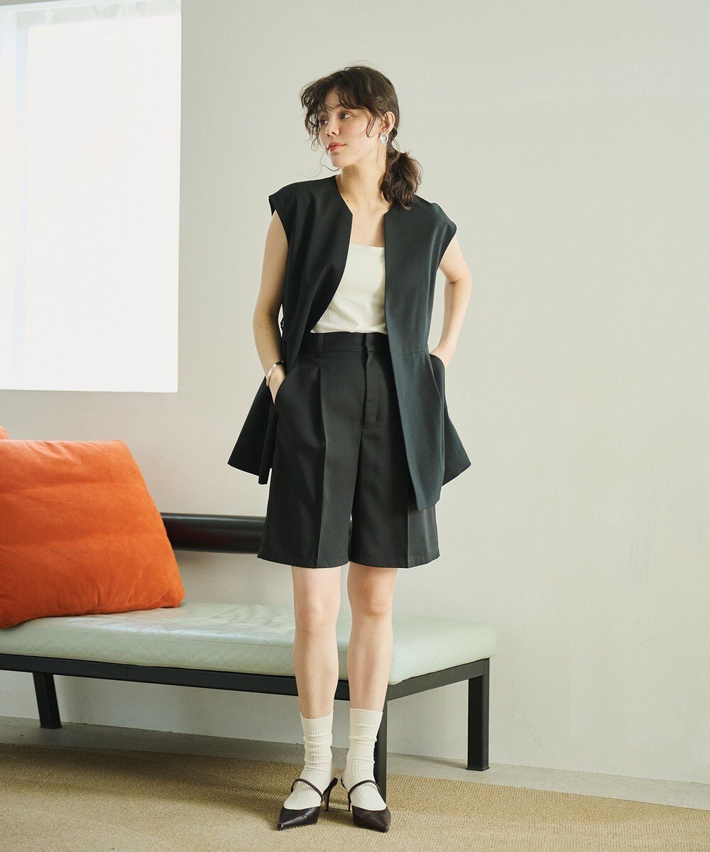 【ハッシュニュアンス/#Newans】のストレートシルエットハーフパンツ インテリア・キッズ・メンズ・レディースファッション・服の通販 founy(ファニー) 　ファッション　Fashion　レディースファッション　Fashion for Women　パンツ　Pants & Trousers　ショートパンツ・ハーフパンツ　High-Waisted & Relaxed Shorts　ストレート　Straight, Straight Cut　センター　Center, Center Line　ツイル　Twist, Twisted Detail　ハーフ　Half, Half-Length　エレガント 上品　Elegant　夏　Summer　春　Spring　S/S・春夏　SS, Spring/Summer, Warm Season　ブラック|ID: prp329100004548680 ipo3291000000034959333