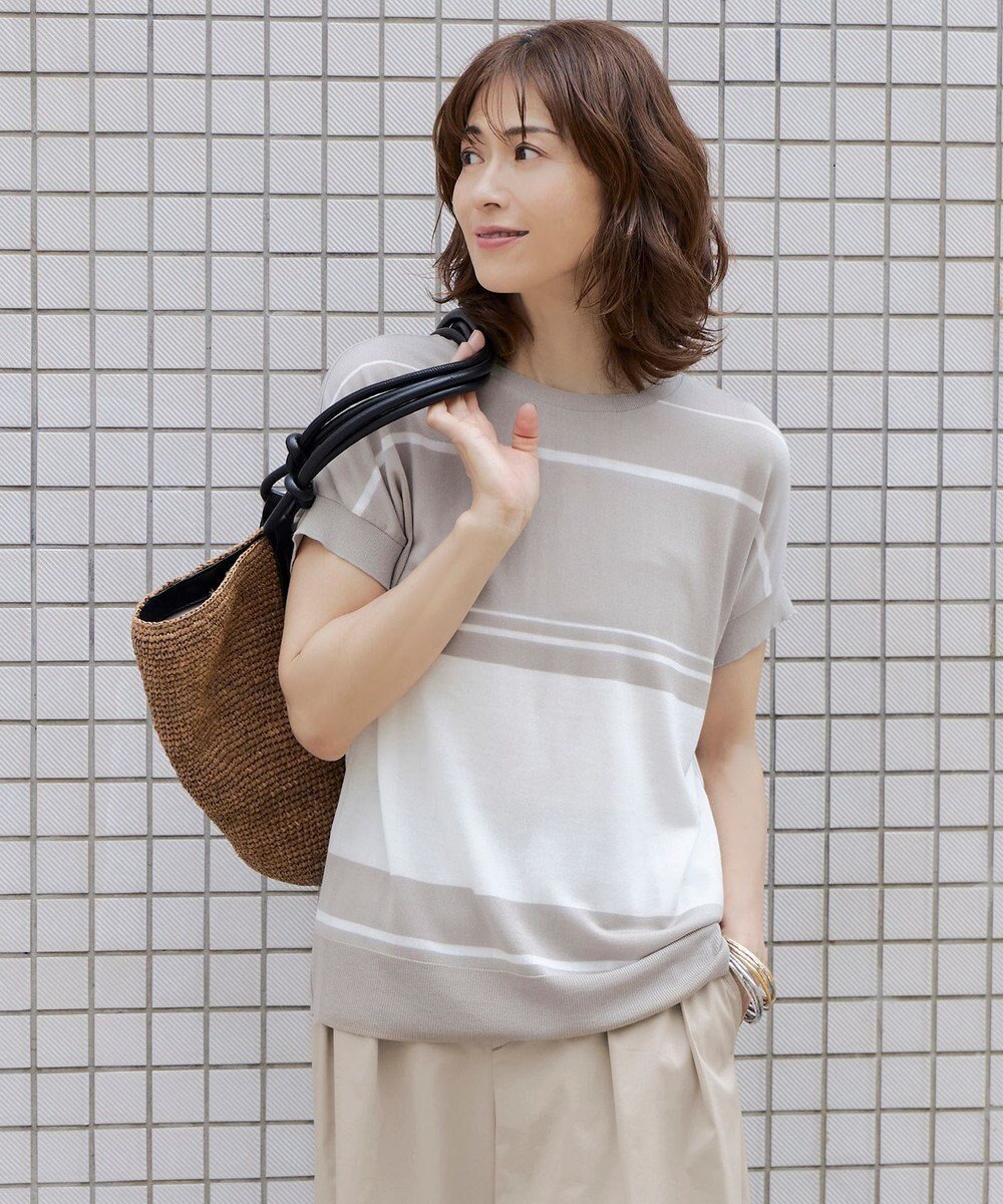 【自由区/JIYU-KU】の【WEB限定・洗える】ニットソーボーダー トップス インテリア・キッズ・メンズ・レディースファッション・服の通販 founy(ファニー) ファッション Fashion レディースファッション Fashion for Women トップス・カットソー Cut & Sew Tops ニット Knit Tops & Sweaters カットソー Cut and Sewn Top セーター Sweater, Knitwear ボーダー Border, Stripe エレガント 上品 Elegant 夏 Summer 春 Spring S/S・春夏 SS, Spring/Summer, Warm Season 洗える Machine Washable サンド×オフ|ID: prp329100004548770 ipo3291000000034556354