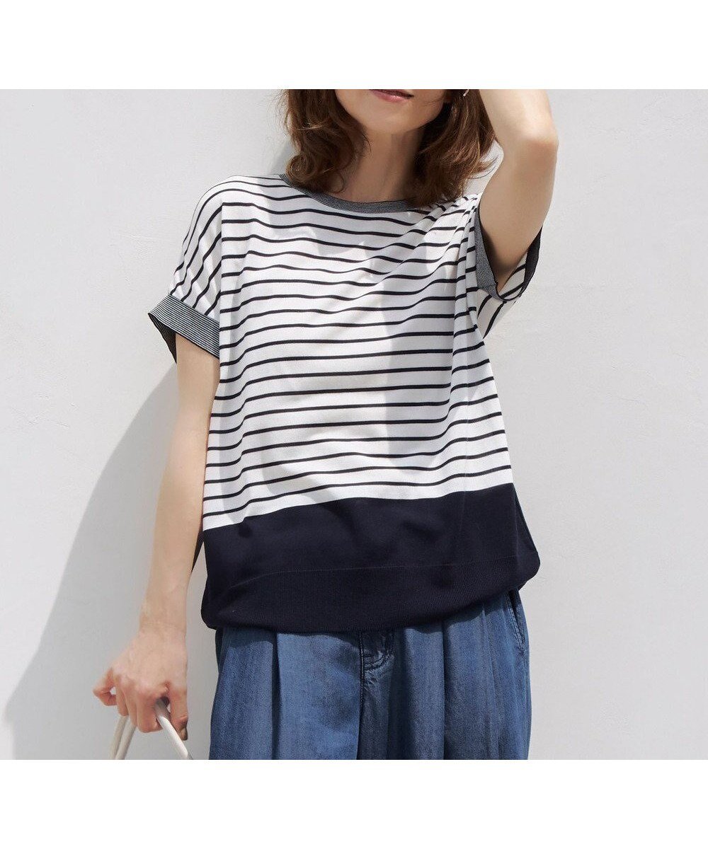 【自由区/JIYU-KU】の【WEB限定・洗える】ニットソーボーダー トップス インテリア・キッズ・メンズ・レディースファッション・服の通販 founy(ファニー) ファッション Fashion レディースファッション Fashion for Women トップス・カットソー Cut & Sew Tops ニット Knit Tops & Sweaters カットソー Cut and Sewn Top セーター Sweater, Knitwear ボーダー Border, Stripe エレガント 上品 Elegant 夏 Summer 春 Spring S/S・春夏 SS, Spring/Summer, Warm Season 洗える Machine Washable ネイビー×オフ|ID: prp329100004548770 ipo3291000000034556357