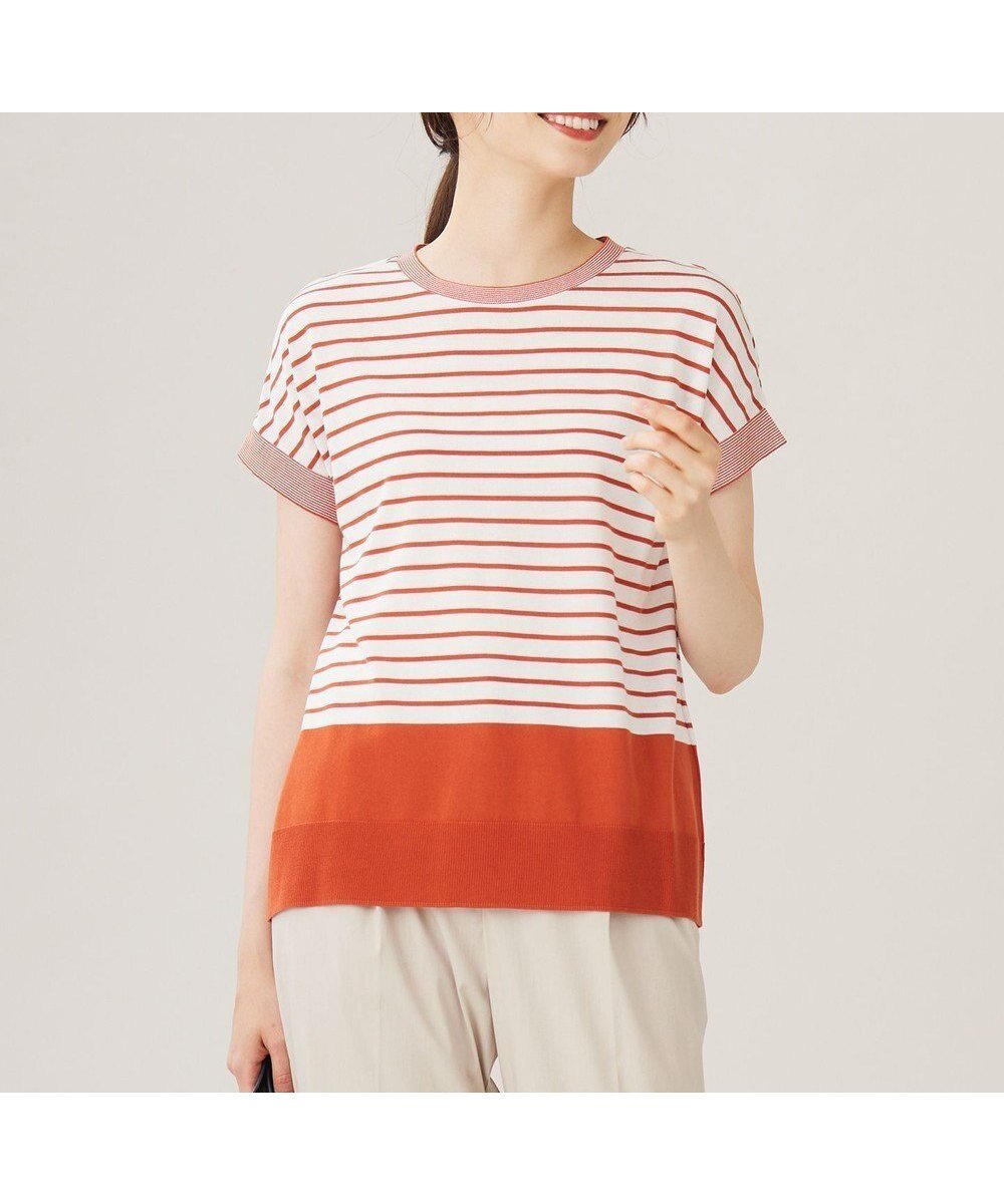 【自由区/JIYU-KU】の【WEB限定・洗える】ニットソーボーダー トップス インテリア・キッズ・メンズ・レディースファッション・服の通販 founy(ファニー) ファッション Fashion レディースファッション Fashion for Women トップス・カットソー Cut & Sew Tops ニット Knit Tops & Sweaters カットソー Cut and Sewn Top セーター Sweater, Knitwear ボーダー Border, Stripe エレガント 上品 Elegant 夏 Summer 春 Spring S/S・春夏 SS, Spring/Summer, Warm Season 洗える Machine Washable キャロット×オフ|ID: prp329100004548770 ipo3291000000034556359