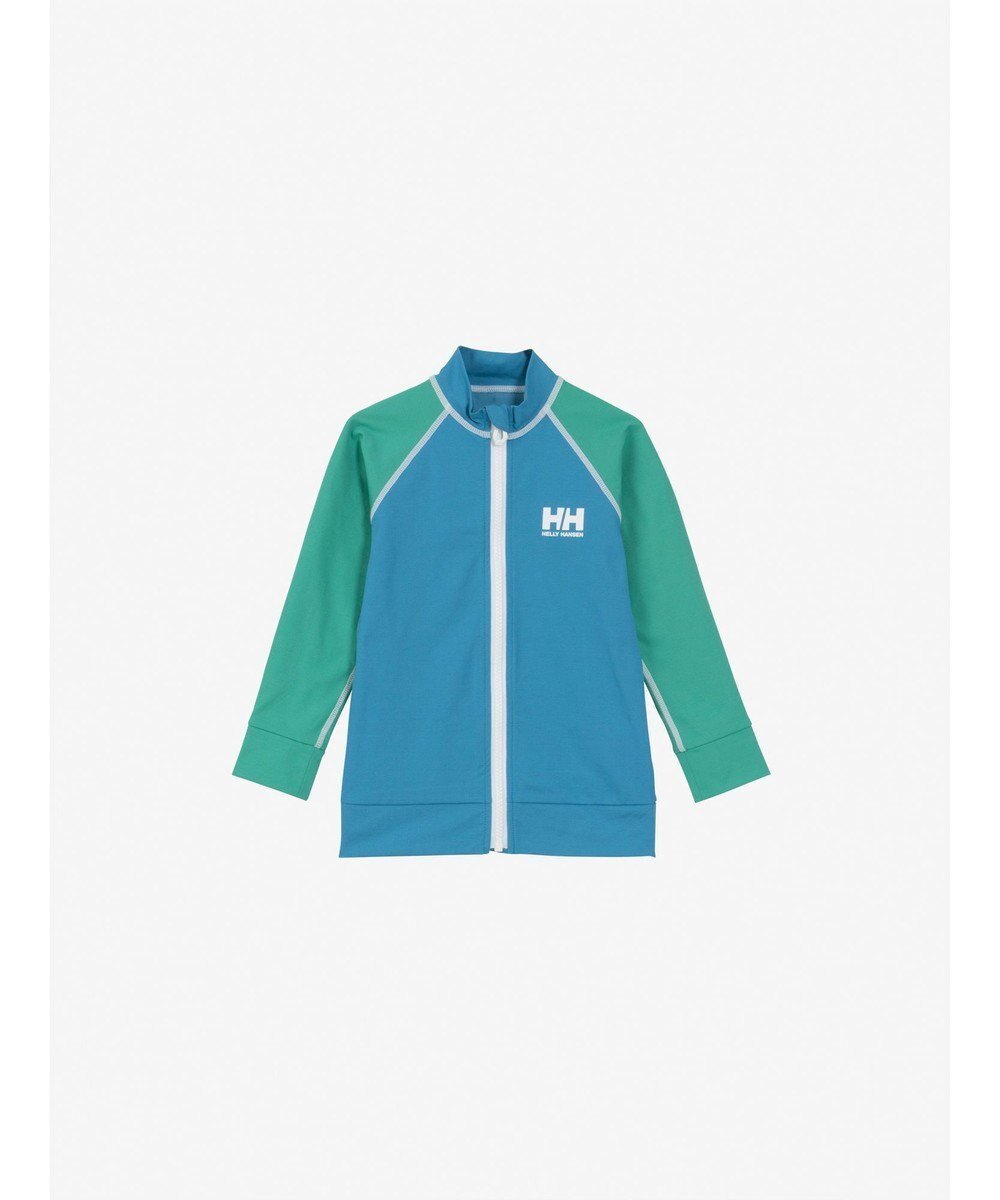 【ヘリーハンセン/HELLY HANSEN / KIDS】の【キッズ・UVカット・耐海水・耐塩素】ロングスリーブ HHフルジップラッシュガード インテリア・キッズ・メンズ・レディースファッション・服の通販 founy(ファニー) 　ファッション　Fashion　キッズファッション　KIDS　春　Spring　ジャケット　Jacket　スリーブ　Sleeve　なめらか　Smooth　パターン　Pattern　フィット　Fit　フロント　Front　水着　Swimsuit　ルーズ　Loose　ロング　Long　S/S・春夏　Ss・Spring/Summer　夏　Summer　ブルージェイ×アクアグリーン|ID: prp329100004549230 ipo3291000000032273236