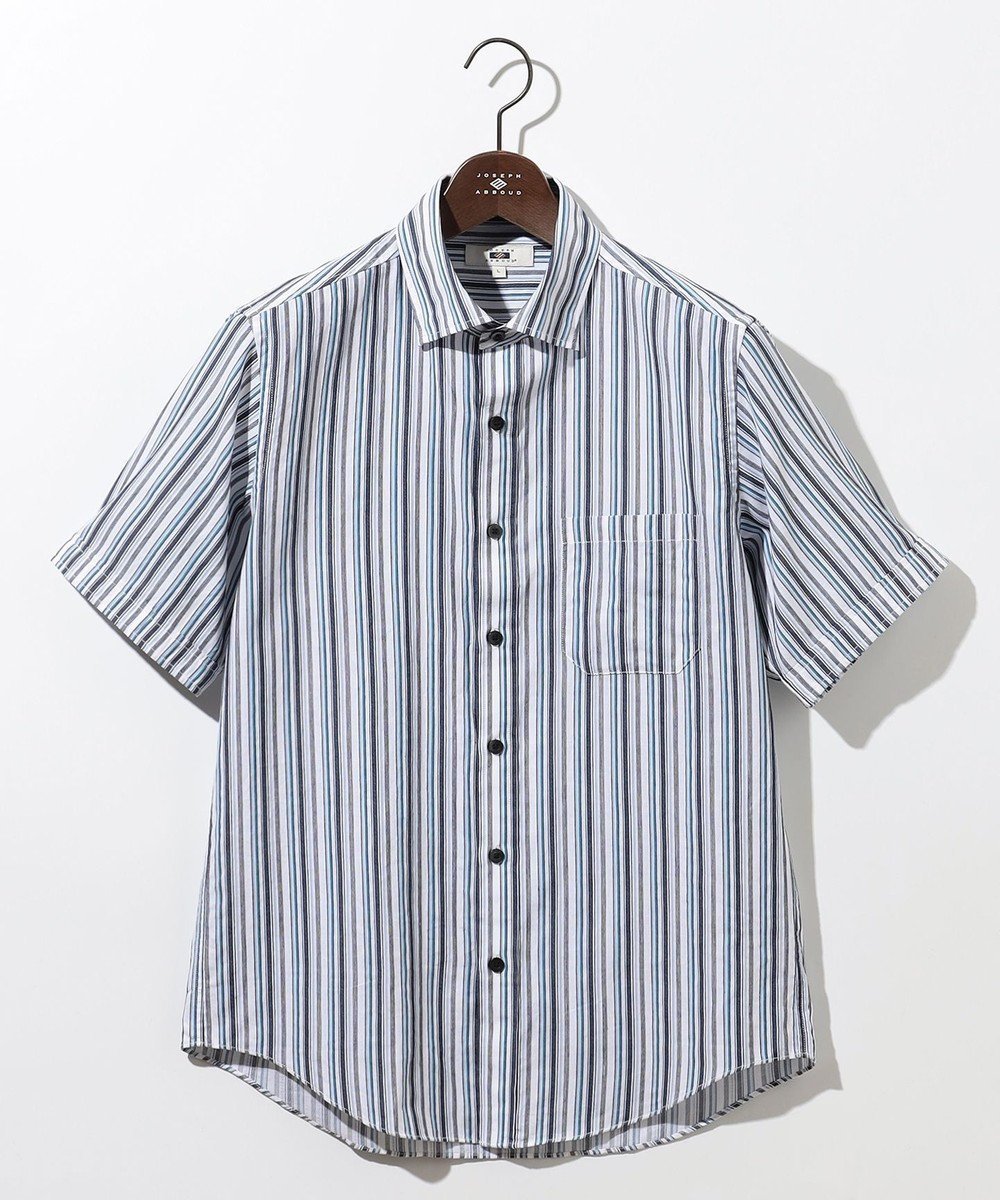 【ジョセフ アブード/JOSEPH ABBOUD / MEN】の【サステイナブル】ソアロンストライプ 半袖 シャツ インテリア・キッズ・メンズ・レディースファッション・服の通販 founy(ファニー) 　ファッション　Fashion　メンズファッション　Fashion for Men　トップス・カットソー　Cut & Sew Tops　メンズシャツ　Shirts　ストライプ　Stripe, Striped Pattern　ランダム　Random, Irregular　エレガント 上品　Elegant　半袖　Short Sleeve, Half Sleeve　夏　Summer　春　Spring　S/S・春夏　SS, Spring/Summer, Warm Season　ダルブルー系1|ID: prp329100004549238 ipo3291000000032675062