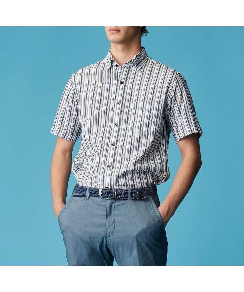 【ジョセフ アブード/JOSEPH ABBOUD / MEN】の【サステイナブル】ソアロンストライプ 半袖 シャツ インテリア・キッズ・メンズ・レディースファッション・服の通販 founy(ファニー) 　ファッション　Fashion　メンズファッション　Fashion for Men　トップス・カットソー　Cut & Sew Tops　メンズシャツ　Shirts　ストライプ　Stripe, Striped Pattern　ランダム　Random, Irregular　エレガント 上品　Elegant　半袖　Short Sleeve, Half Sleeve　夏　Summer　春　Spring　S/S・春夏　SS, Spring/Summer, Warm Season　パープル系1|ID: prp329100004549238 ipo3291000000032675063
