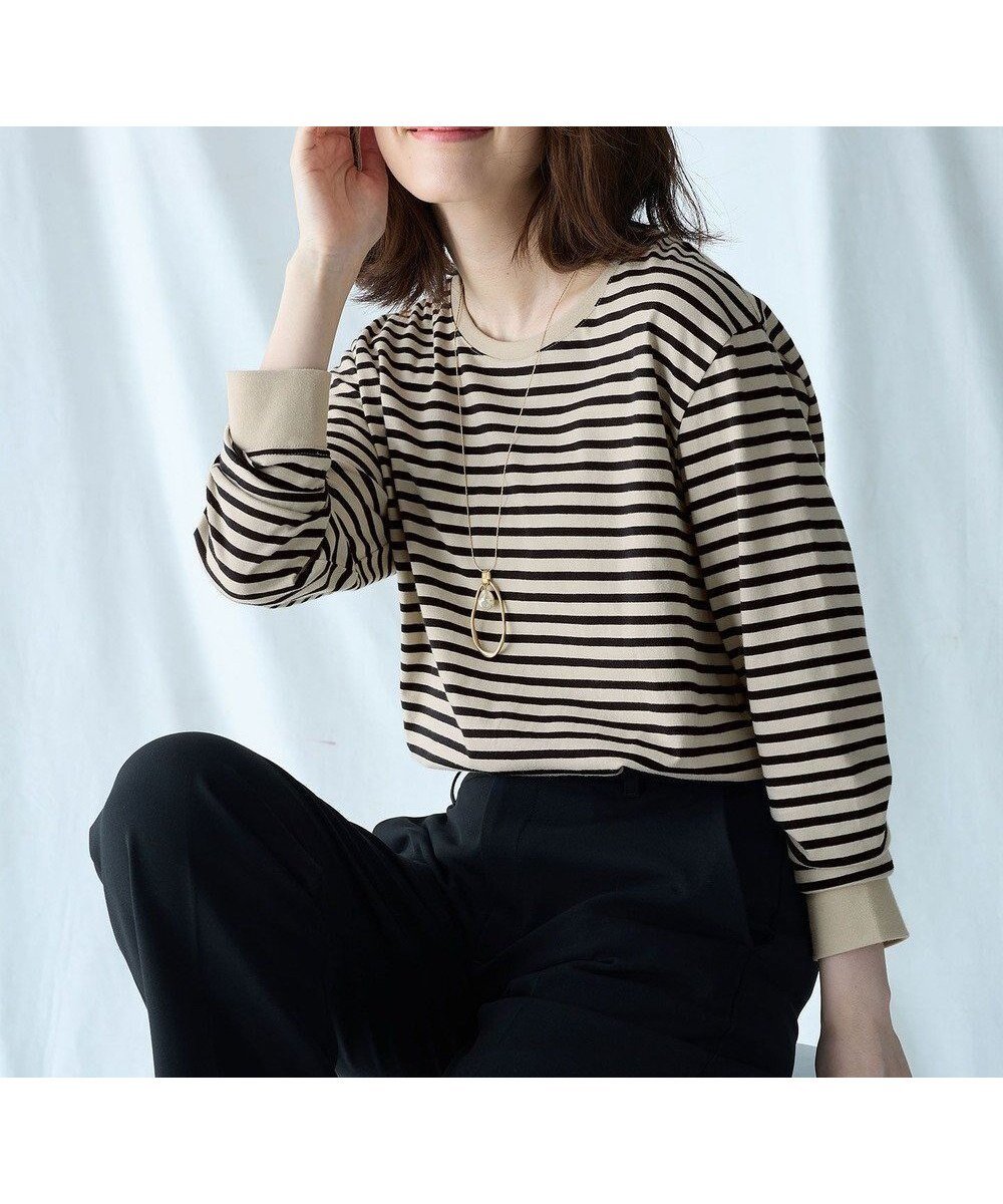 【エニー/ANY】の【洗濯機可】リブポイントテールTシャツ インテリア・キッズ・メンズ・レディースファッション・服の通販 founy(ファニー) 　ファッション　Fashion　レディースファッション　Fashion for Women　トップス・カットソー　Cut & Sew Tops　シャツ・ブラウス・オフィスカジュアル　Elegant Blouses & Button-Ups　ロングTシャツ・Tシャツ　Longline T-Shirts & Tees　カットソー・ベーシックTシャツ　Cut-and-Sewn Tops / Stretch Tees & Basics　おすすめ　Recommended / Our Picks　カットソー　Cut and Sewn Top　シンプル　Simple, Minimal　ベスト　Vest, Waistcoat　ベーシック　Basic, Essential　ロング　Long, Long-Length　A/W・秋冬　Autumn/Winter　ベージュ×ブラック|ID: prp329100004549275 ipo3291000000034270601