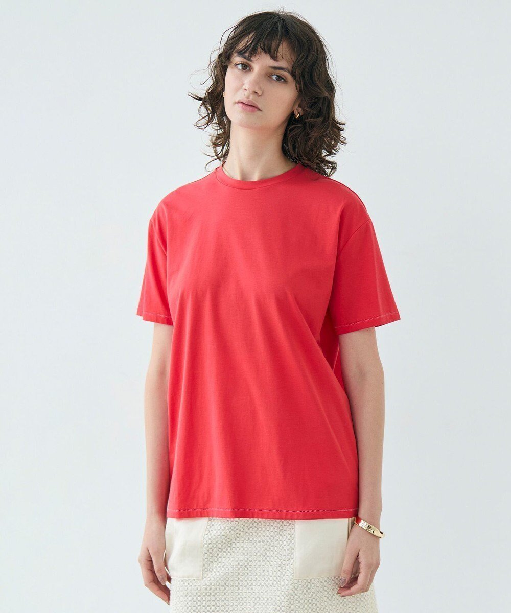 【ベイジ,/BEIGE,】の【洗える】VERONICA / カラーステッチ半袖クルーネックTシャツ インテリア・キッズ・メンズ・レディースファッション・服の通販 founy(ファニー) 　ファッション　Fashion　レディースファッション　Fashion for Women　トップス・カットソー　Cut & Sew Tops　シャツ・ブラウス・オフィスカジュアル　Elegant Blouses & Button-Ups　ロングTシャツ・Tシャツ　Longline T-Shirts & Tees　カットソー・ベーシックTシャツ　Cut-and-Sewn Tops / Stretch Tees & Basics　カットソー　Cut and Sewn Top　シルク　Silk, 100% Silk　シンプル　Simple, Minimal　ジャケット　Jacket, Outerwear　デニム　Denim, Jeans Material　トレンド　Trend, Trending Now　ベーシック　Basic, Essential　ビジネス 仕事 通勤　Business / Work / Commuting　半袖　Short Sleeve, Half Sleeve　夏　Summer　春　Spring　S/S・春夏　SS, Spring/Summer, Warm Season　洗える　Machine Washable　Poppy Red|ID: prp329100004549330 ipo3291000000033355936