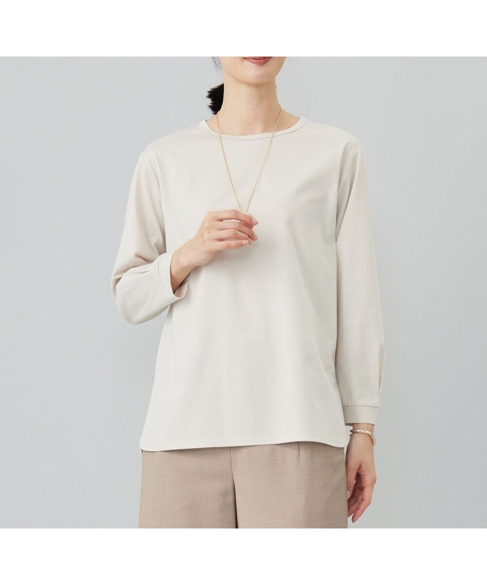 【ジェイ プレス/J.PRESS】のプレーティング シャツテール ロングスリーブ Tシャツ インテリア・キッズ・メンズ・レディースファッション・服の通販 founy(ファニー) ファッション Fashion レディースファッション Fashion for Women トップス・カットソー Cut & Sew Tops シャツ・ブラウス・オフィスカジュアル Elegant Blouses & Button-Ups ロングTシャツ・Tシャツ Longline T-Shirts & Tees カットソー・ベーシックTシャツ Cut-and-Sewn Tops / Stretch Tees & Basics カットソー Cut and Sewn Top カフス Cuff Design コンパクト Compact, Small Size スリーブ Sleeve, Long Sleeve / Short Sleeve パイピング Piping, Trim Design ロング Long, Long-Length A/W・秋冬 Autumn/Winter エレガント 上品 Elegant グレージュ系|ID: prp329100004549394 ipo3291000000034442676