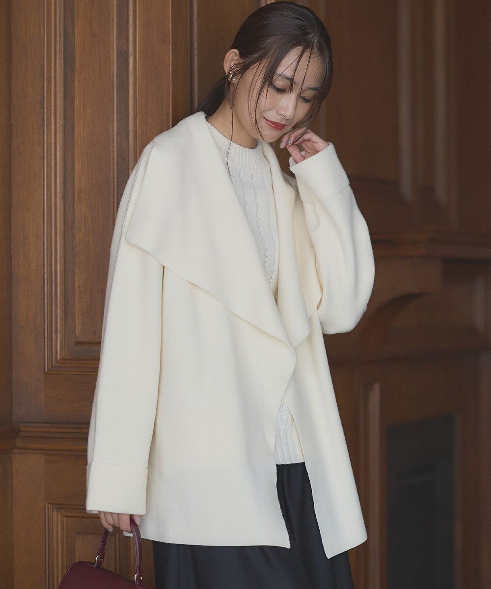 【組曲/KUMIKYOKU】の【軽羽織】ショールカラー カーディガン インテリア・キッズ・メンズ・レディースファッション・服の通販 founy(ファニー) 　ファッション　Fashion　レディースファッション　Fashion for Women　トップス・カットソー　Cut & Sew Tops　カーディガン・羽織り　Layered Style Cardigans　インナー　Innerwear　カーディガン　Cardigan, Knitwear　ショール　Shawl, Wrap　ジャケット　Jacket, Outerwear　ストレッチ　Stretch, Stretchy Fabric　タートルネック　Turtleneck, High Neck　ダブル　Double, Double-Breasted　羽織　Haori, Light Jacket　リボン　Ribbon, Bow　A/W・秋冬　Autumn/Winter　エレガント 上品　Elegant　アイボリー系|ID: prp329100004549400 ipo3291000000034355317