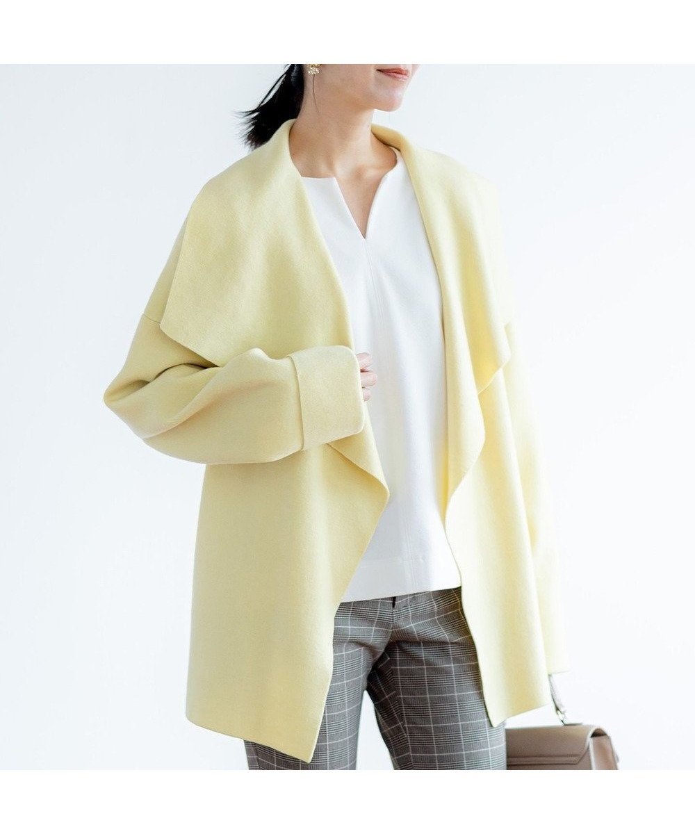 【組曲/KUMIKYOKU】の【軽羽織】ショールカラー カーディガン インテリア・キッズ・メンズ・レディースファッション・服の通販 founy(ファニー) 　ファッション　Fashion　レディースファッション　Fashion for Women　トップス・カットソー　Cut & Sew Tops　カーディガン・羽織り　Layered Style Cardigans　インナー　Innerwear　カーディガン　Cardigan, Knitwear　ショール　Shawl, Wrap　ジャケット　Jacket, Outerwear　ストレッチ　Stretch, Stretchy Fabric　タートルネック　Turtleneck, High Neck　ダブル　Double, Double-Breasted　羽織　Haori, Light Jacket　リボン　Ribbon, Bow　A/W・秋冬　Autumn/Winter　エレガント 上品　Elegant　イエロー系|ID: prp329100004549400 ipo3291000000034355318