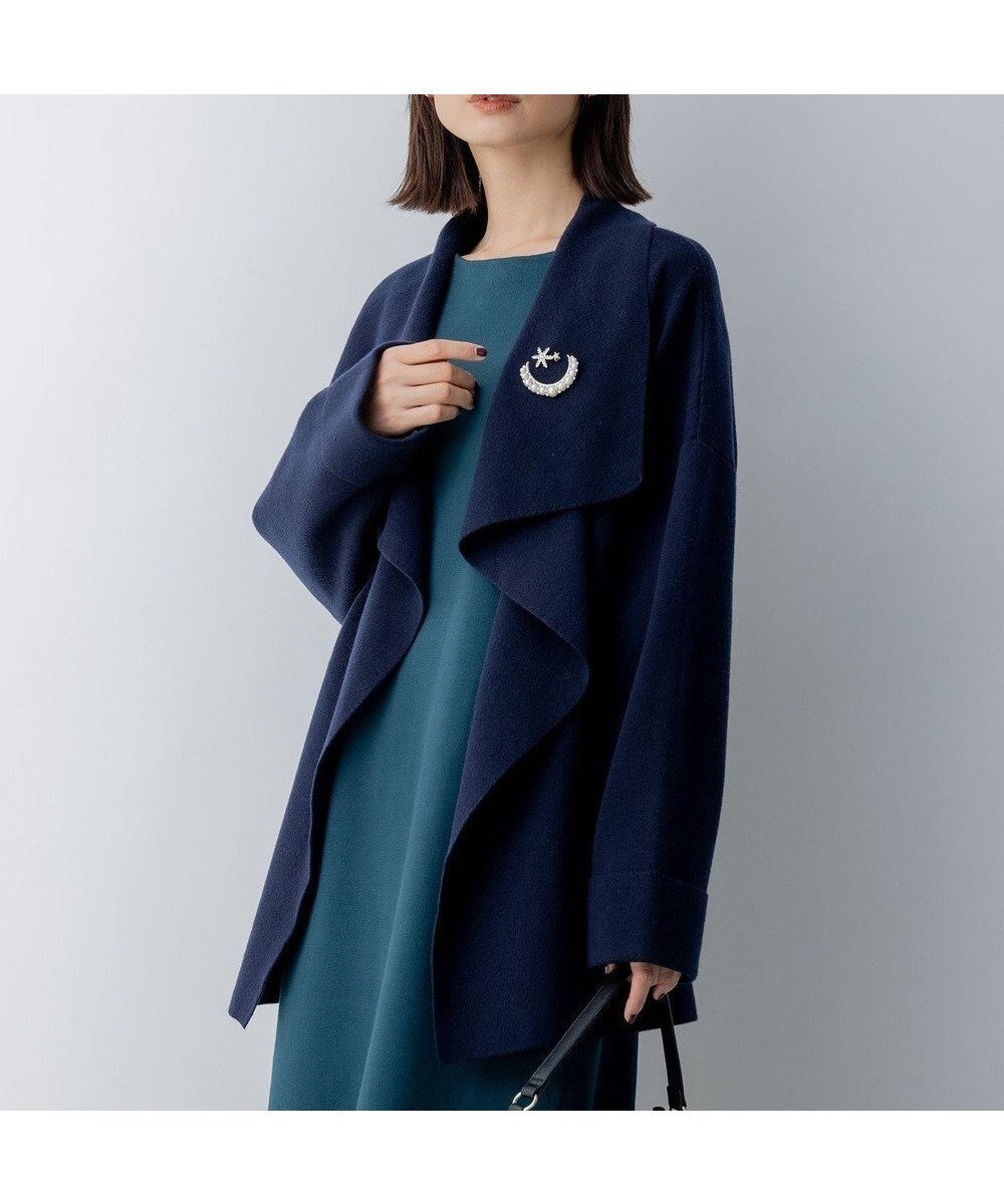 【組曲/KUMIKYOKU】の【軽羽織】ショールカラー カーディガン インテリア・キッズ・メンズ・レディースファッション・服の通販 founy(ファニー) 　ファッション　Fashion　レディースファッション　Fashion for Women　トップス・カットソー　Cut & Sew Tops　カーディガン・羽織り　Layered Style Cardigans　インナー　Innerwear　カーディガン　Cardigan, Knitwear　ショール　Shawl, Wrap　ジャケット　Jacket, Outerwear　ストレッチ　Stretch, Stretchy Fabric　タートルネック　Turtleneck, High Neck　ダブル　Double, Double-Breasted　羽織　Haori, Light Jacket　リボン　Ribbon, Bow　A/W・秋冬　Autumn/Winter　エレガント 上品　Elegant　ネイビー系|ID: prp329100004549400 ipo3291000000034355319