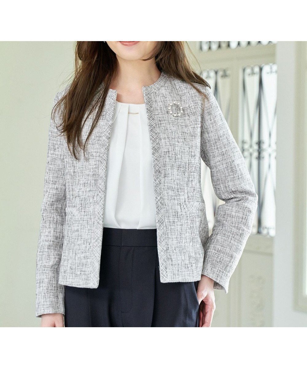 【エニー/ANY】のツイードミックスジャケット インテリア・キッズ・メンズ・レディースファッション・服の通販 founy(ファニー) 　ファッション　Fashion　レディースファッション　Fashion for Women　アウター　Coat / Outerwear Collection　レディースジャケット・軽アウター　Jackets　ノーカラージャケット / シンプル上品コーデ　Collarless Jackets　ジャケット　Jacket, Outerwear　スリット　Slit, Slit Detail　セレモニー　Ceremony　ツイード　Twill, Twill Weave　パイピング　Piping, Trim Design　フィット　Fit, Slim Fit　フロント　Front, Front Design　ワンポイント　One Point, Statement Accent　夏　Summer　春　Spring　S/S・春夏　SS, Spring/Summer, Warm Season　オフ×ブラック|ID: prp329100004549465 ipo3291000000033644194