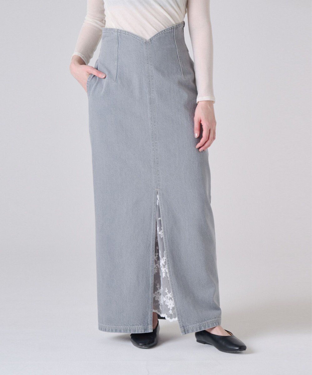 【リポトレンタアンニ/Ripo trenta anni】の【洗える/フェミニン】DENIM PENCIL スカート インテリア・キッズ・メンズ・レディースファッション・服の通販 founy(ファニー) 　ファッション　Fashion　レディースファッション　Ladies' Fashion Online　スカート　Skirt　デニムスカート　Denim Skirts　春　Spring　洗える　Washable　スリット　Slit　ダブル　Double　デニム　Denim　フィット　Fit　フェミニン　Feminine　フロント　Front　ペチコート　Petticoat　レース　Race　S/S・春夏　Ss・Spring/Summer　夏　Summer　GRAY|ID: prp329100004549480 ipo3291000000032582999