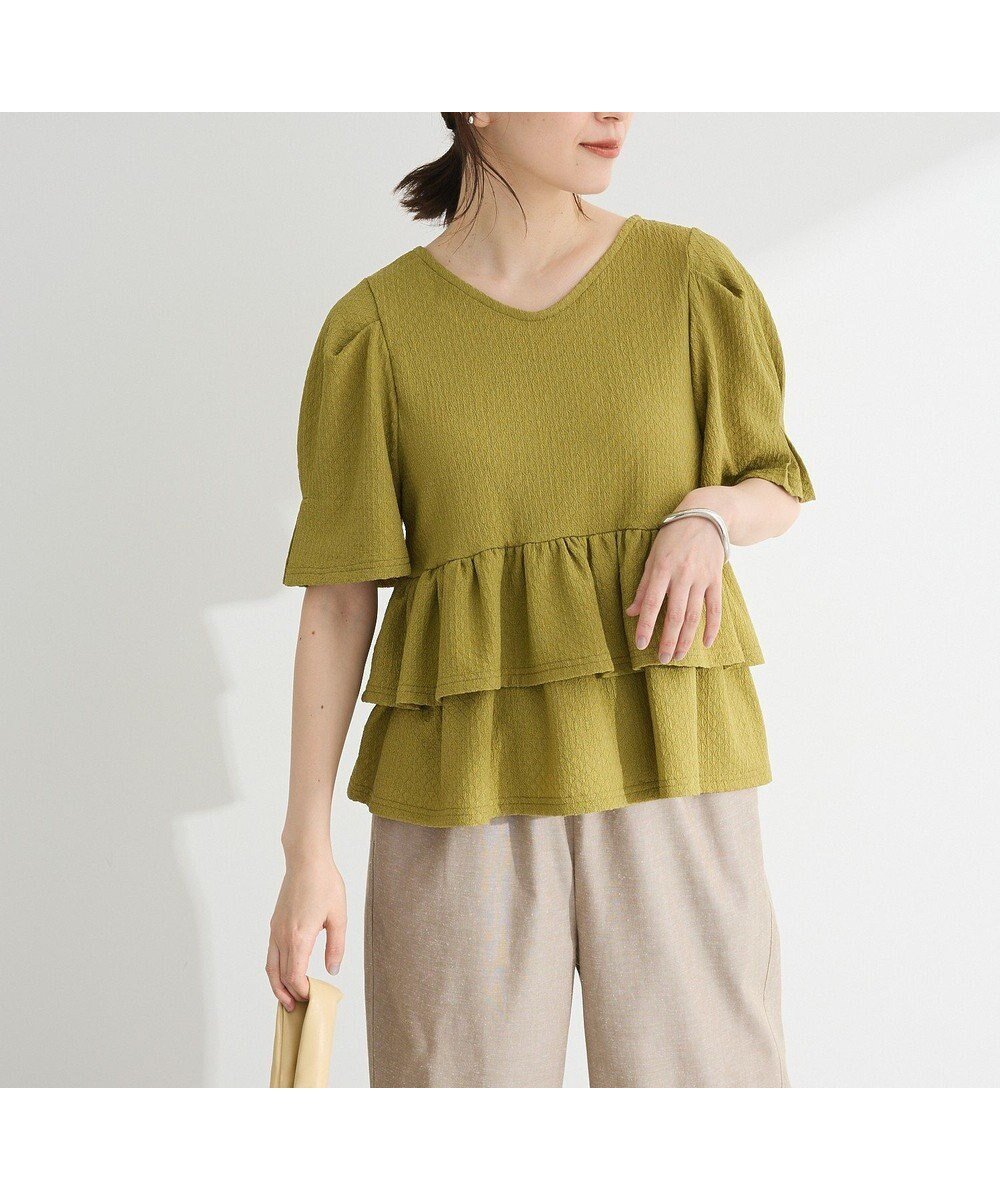【グリーンパークス/Green Parks】の・PetitFleur 2wayダイヤ柄プルオーバ インテリア・キッズ・メンズ・レディースファッション・服の通販 founy(ファニー) 　ファッション　Fashion　レディースファッション　Fashion for Women　トップス・カットソー　Cut & Sew Tops　シャツ・ブラウス・オフィスカジュアル　Elegant Blouses & Button-Ups　ロングTシャツ・Tシャツ　Longline T-Shirts & Tees　カットソー・ベーシックTシャツ　Cut-and-Sewn Tops / Stretch Tees & Basics　おすすめ　Recommended / Our Picks　カットソー　Cut and Sewn Top　シンプル　Simple, Minimal　スラックス　Slacks, Dress Pants　デニム　Denim, Jeans Material　ボトム　Bottoms, Lower Wear　ポケット　Pocket, Pocket Detail　エレガント 上品　Elegant　半袖　Short Sleeve, Half Sleeve　夏　Summer　春　Spring　S/S・春夏　SS, Spring/Summer, Warm Season　Green|ID: prp329100004549619 ipo3291000000032728743