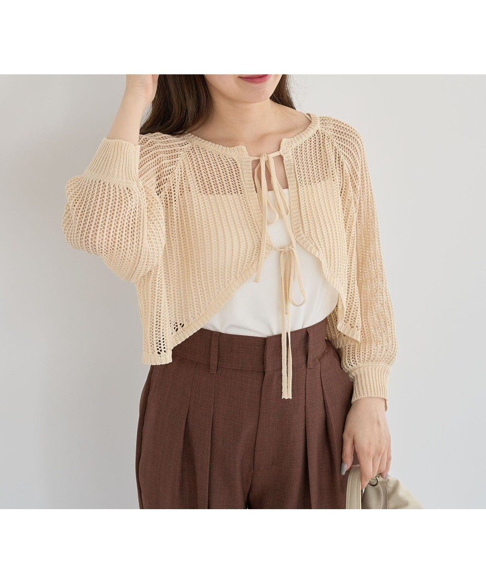 【グリーンパークス/Green Parks】の・ELENCARE DUE 2wayメッシュカーディガ インテリア・キッズ・メンズ・レディースファッション・服の通販 founy(ファニー) 　ファッション　Fashion　レディースファッション　Ladies' Fashion Online　トップス・カットソー　Tops/Tshirt　カーディガン　Cardigans　おすすめ　Recommend　カーディガン　Cardigan　ダブル　Double　トレンド　Trend　フロント　Front　ボトム　Bottom　ポケット　Pocket　メッシュ　Mesh　リボン　Ribbon　ワイド　Wide　夏　Summer　春　Spring　S/S・春夏　Ss・Spring/Summer　Beige|ID: prp329100004549631 ipo3291000000032153858