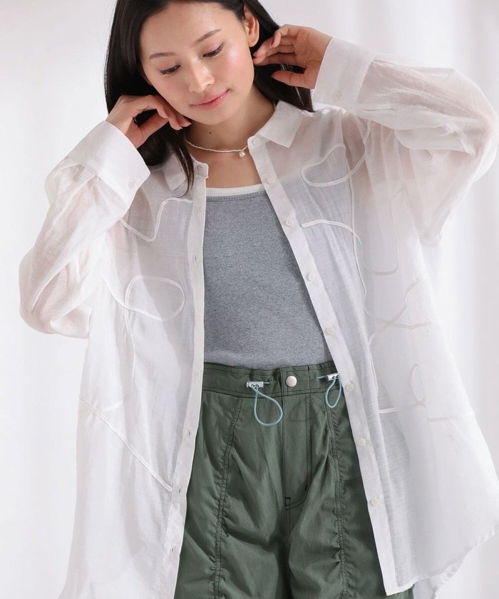 【グリーンパークス/Green Parks】の・ELENCARE DUE テープ刺繍シアーシャツ インテリア・キッズ・メンズ・レディースファッション・服の通販 founy(ファニー) https://founy.com/ ファッション Fashion レディースファッション Fashion for Women トップス・カットソー Cut & Sew Tops シャツ・ブラウス・オフィスカジュアル Elegant Blouses & Button-Ups ポケット Pocket, Pocket Detail 再入荷 Restock / Back in Stock 夏 Summer 春 Spring S/S・春夏 SS, Spring/Summer, Warm Season |ID: prp329100004549634 ipo3291000000032153864