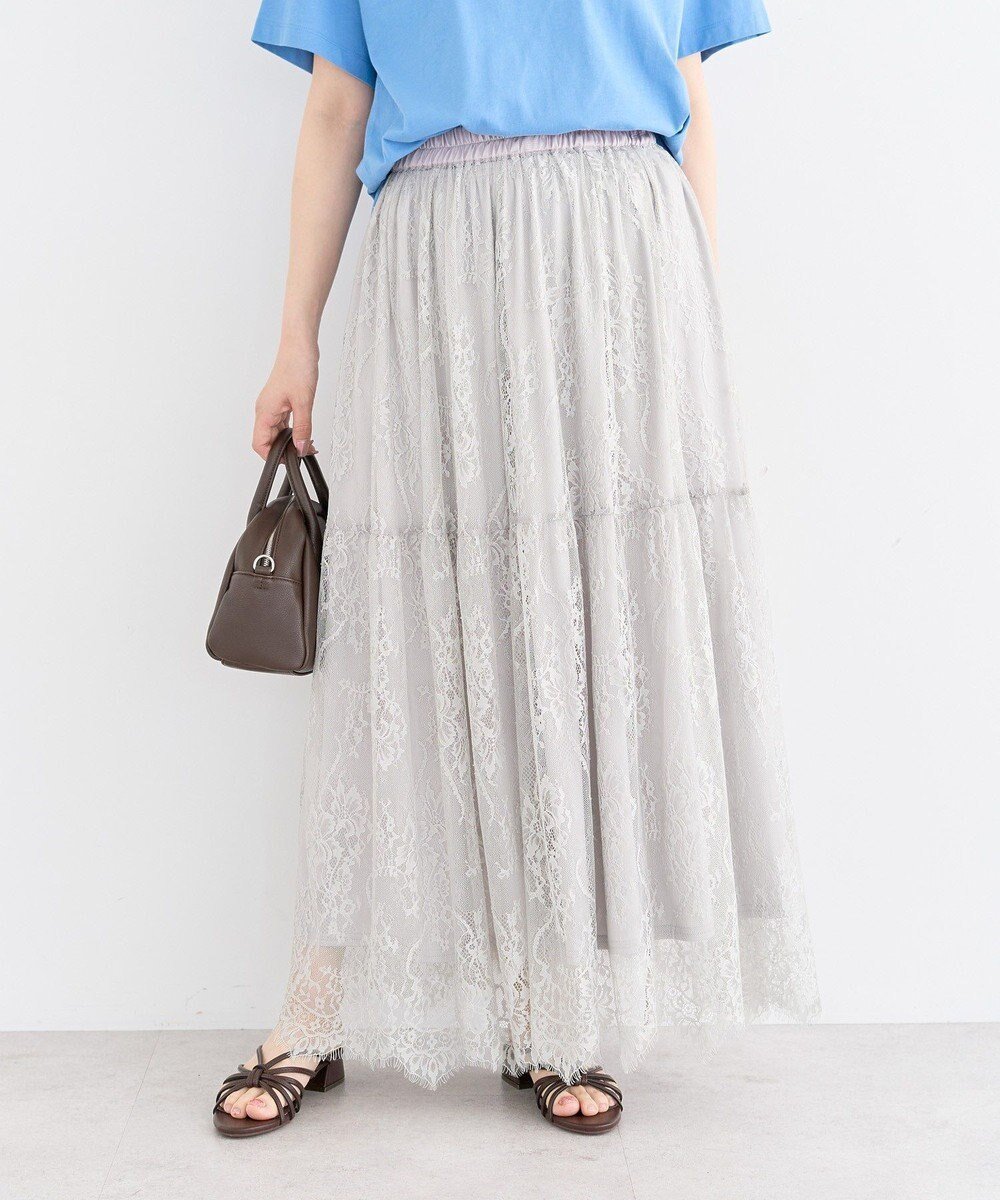 【グリーンパークス/Green Parks】の・ELENCARE DUE レースティアードスカート インテリア・キッズ・メンズ・レディースファッション・服の通販 founy(ファニー) 　ファッション　Fashion　レディースファッション　Fashion for Women　スカート　Skirts　ティアードスカート　Tiered Skirts　シンプル　Simple, Minimal　フラワー　Flower, Floral　ポケット　Pocket, Pocket Detail　モチーフ　Motif, Design Theme　レース　Lace, Lace Fabric　ロング　Long, Long-Length　夏　Summer　春　Spring　S/S・春夏　SS, Spring/Summer, Warm Season　Gray|ID: prp329100004549642 ipo3291000000032583484