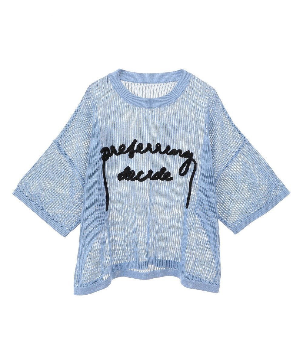 【グリーンパークス/Green Parks】のテープロゴ透かしニットプルオーバー インテリア・キッズ・メンズ・レディースファッション・服の通販 founy(ファニー) 　ファッション　Fashion　レディースファッション　Fashion for Women　トップス・カットソー　Cut & Sew Tops　ニット　Knit Tops & Sweaters　カジュアルプルオーバー・ニットトップス　Pullovers & Knit Tops / Casual Pullovers　おすすめ　Recommended / Our Picks　セーター　Sweater, Knitwear　ドロップ　Drop Shoulder, Dropped Style　ポケット　Pocket, Pocket Detail　メッシュ　Mesh, Net Fabric　夏　Summer　春　Spring　S/S・春夏　SS, Spring/Summer, Warm Season　透かし　Cut-Out, Lacework　Sax|ID: prp329100004549653 ipo3291000000033536219