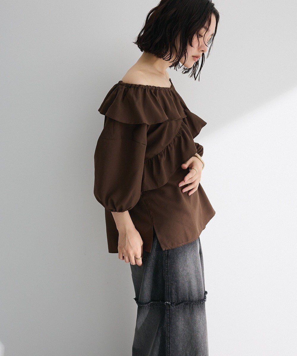 【グリーンパークス/Green Parks】の2way フリルショートスリーブブラウス インテリア・キッズ・メンズ・レディースファッション・服の通販 founy(ファニー) 　ファッション　Fashion　レディースファッション　Fashion for Women　トップス・カットソー　Cut & Sew Tops　シャツ・ブラウス・オフィスカジュアル　Elegant Blouses & Button-Ups　おすすめ　Recommended / Our Picks　シンプル　Simple, Minimal　フリル　Frill, Ruffle　ポケット　Pocket, Pocket Detail　エレガント 上品　Elegant　夏　Summer　春　Spring　S/S・春夏　SS, Spring/Summer, Warm Season　Brown|ID: prp329100004549658 ipo3291000000032583491