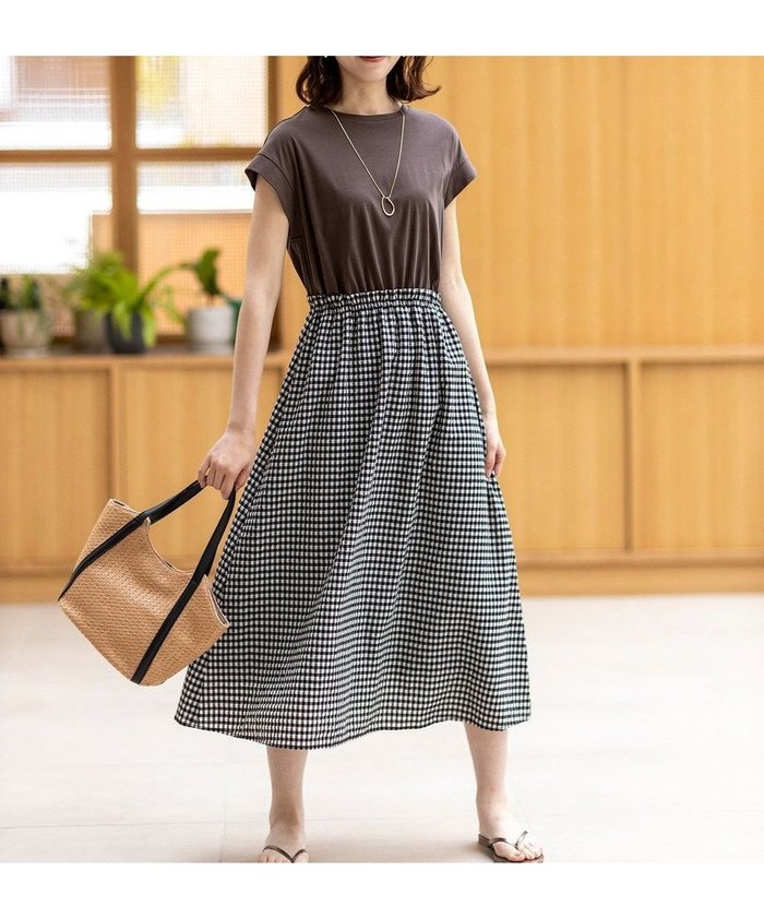 【エニィ スィス/any SiS】の【洗える】チェックドッキング ワンピース インテリア・キッズ・メンズ・レディースファッション・服の通販 founy(ファニー) https://founy.com/ ファッション Fashion レディースファッション Fashion for Women ワンピース Dresses 春 Spring 洗える Machine Washable カットソー Cut and Sewn Top ギンガム Gingham, Gingham Fabric サッカー Seersucker, Summer Fabric ジャカード／ジャガード Jacquard, Woven Pattern ジャケット Jacket, Outerwear スリーブ Sleeve, Long Sleeve / Short Sleeve チェック Check, Plaid, Tartan ドッキング Docking, Mixed Material ビッグ Big, Oversized フレンチ French, French Style 羽織 Haori, Light Jacket モノトーン Monotone, Black and White 楽ちん Easy Fit, Comfortable S/S・春夏 SS, Spring/Summer, Warm Season おすすめ Recommended / Our Picks 夏 Summer 新作・新入荷 New Arrivals / New In |ID: prp329100004549691 ipo3291000000034295459