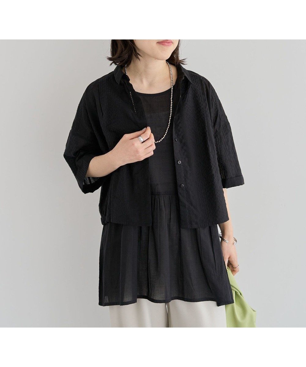 【グリーンパークス/Green Parks】のI SET2点 ギャザーシャツ+布帛インナー インテリア・キッズ・メンズ・レディースファッション・服の通販 founy(ファニー) 　ファッション　Fashion　レディースファッション　Fashion for Women　トップス・カットソー　Cut & Sew Tops　シャツ・ブラウス・オフィスカジュアル　Elegant Blouses & Button-Ups　インナー　Innerwear　ギャザー　Gathered, Ruffled　サマー　Summer, Summer Style　トレンド　Trend, Trending Now　ポケット　Pocket, Pocket Detail　夏　Summer　春　Spring　S/S・春夏　SS, Spring/Summer, Warm Season　Black|ID: prp329100004549809 ipo3291000000032332979