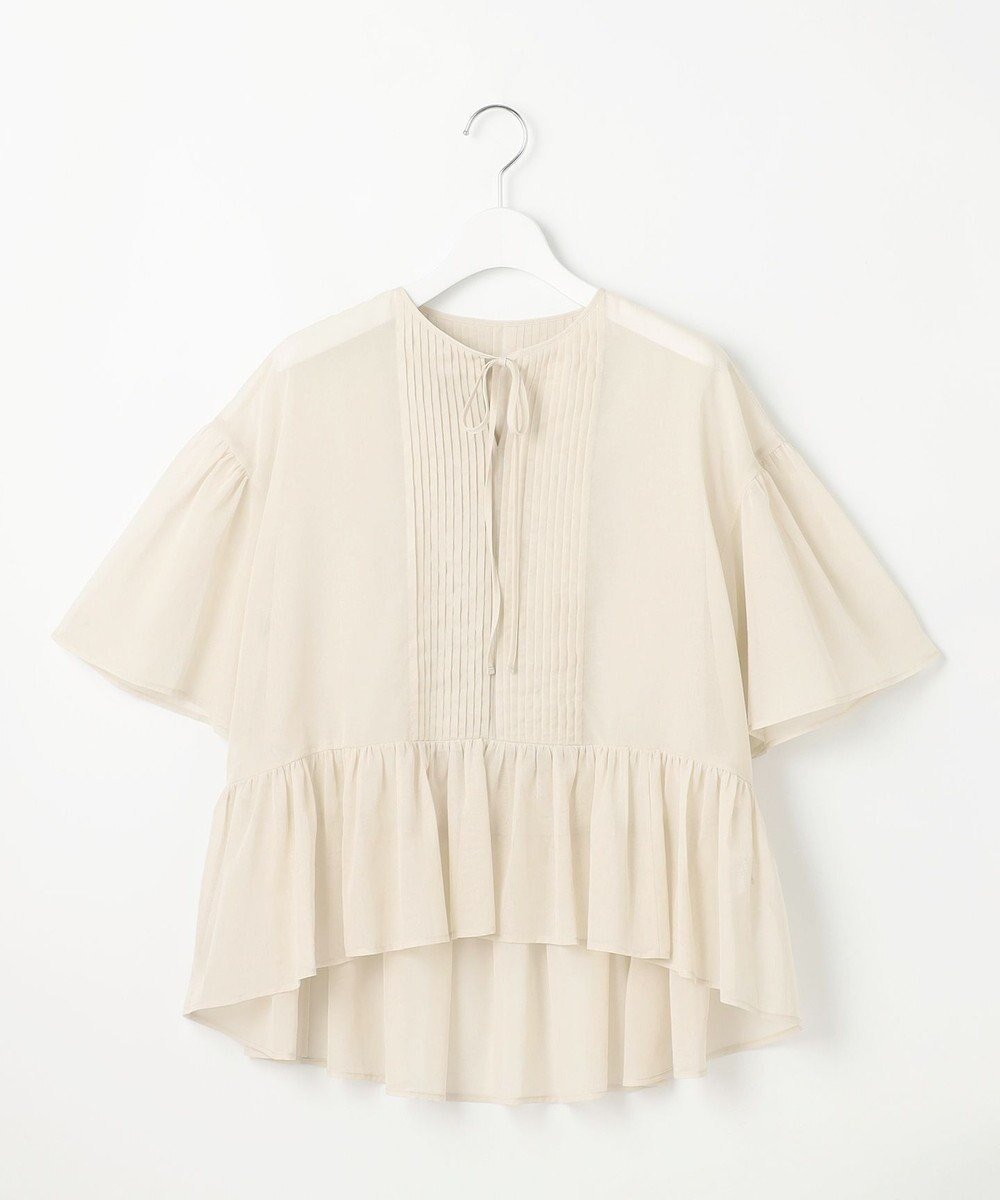 【23区/NIJYUSANKU】の【GOLD LABEL】コットンオーガンジー ピンタックリボン ペプラムブラウス インテリア・キッズ・メンズ・レディースファッション・服の通販 founy(ファニー) 　ファッション　Fashion　レディースファッション　Fashion for Women　トップス・カットソー　Cut & Sew Tops　シャツ・ブラウス・オフィスカジュアル　Elegant Blouses & Button-Ups　オーガンジー　Organza Fabric　春　Spring　秋　Autumn　シンプル　Simple, Minimal　スリット　Slit, Slit Detail　フォルム　Silhouette, Form　フロント　Front, Front Design　ペプラム　Peplum, Flared Hem　半袖　Short Sleeve, Half Sleeve　リボン　Ribbon, Bow　レギュラー　Regular, Standard Fit　S/S・春夏　SS, Spring/Summer, Warm Season　夏　Summer　エレガント 上品　Elegant　2025年　2025　2025春夏・S/S　Spring/Summer 2025 SS25　アイボリー系|ID: prp329100004549829 ipo3291000000033536031
