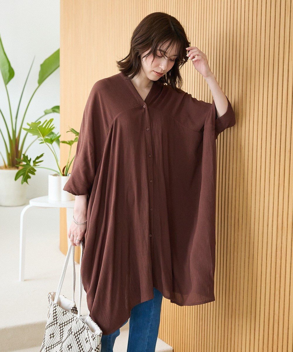【グリーンパークス/Green Parks】のI レーヨンクレープチュニック インテリア・キッズ・メンズ・レディースファッション・服の通販 founy(ファニー) 　ファッション　Fashion　レディースファッション　Fashion for Women　ワンピース　Dresses　チュニック　Tunic Tops & Dresses　おすすめ　Recommended / Our Picks　シンプル　Simple, Minimal　ストライプ　Stripe, Striped Pattern　チュニック　Tunic, Long Top　ポケット　Pocket, Pocket Detail　夏　Summer　春　Spring　S/S・春夏　SS, Spring/Summer, Warm Season　Brown|ID: prp329100004549838 ipo3291000000032319259