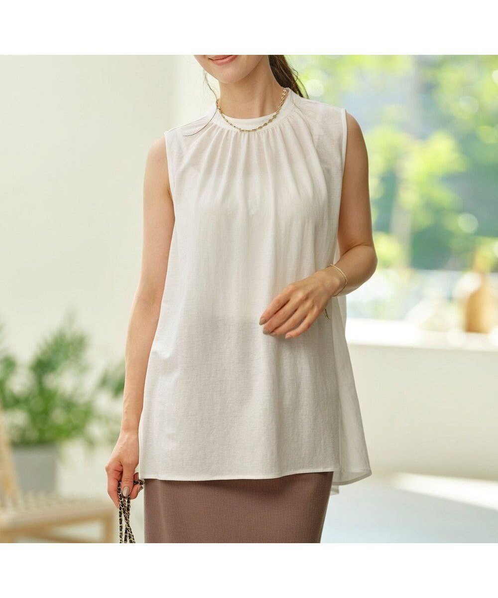 【組曲/KUMIKYOKU】の【速乾】ドライタッチ スリーブレス トップス インテリア・キッズ・メンズ・レディースファッション・服の通販 founy(ファニー) ファッション Fashion レディースファッション Fashion for Women トップス・カットソー Cut & Sew Tops シャツ・ブラウス・オフィスカジュアル Elegant Blouses & Button-Ups ロングTシャツ・Tシャツ Longline T-Shirts & Tees カットソー・ベーシックTシャツ Cut-and-Sewn Tops / Stretch Tees & Basics カットソー Cut and Sewn Top スタンド Stand Collar, Upright Stand スリーブ Sleeve, Long Sleeve / Short Sleeve ドレープ Drape, Draping Fabric フラワー Flower, Floral フレア Flare, Flared ヨーク Yoke, Yoke Design エレガント 上品 Elegant 夏 Summer 春 Spring S/S・春夏 SS, Spring/Summer, Warm Season アイボリー系|ID: prp329100004550017 ipo3291000000034628768