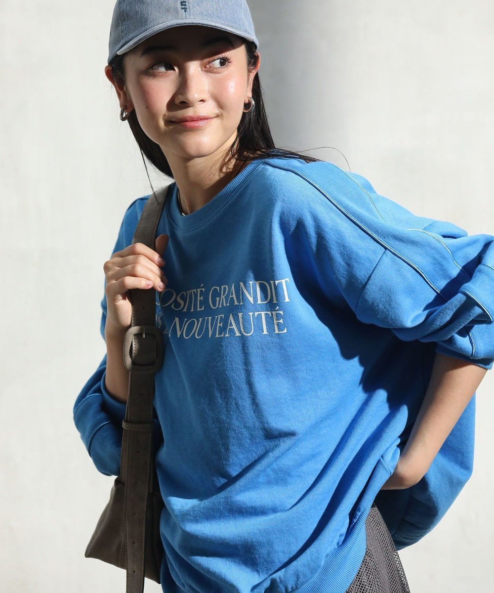 【グリーンパークス/Green Parks】の袖パイピングロゴチュニック インテリア・キッズ・メンズ・レディースファッション・服の通販 founy(ファニー) 　ファッション　Fashion　レディースファッション　Fashion for Women　ワンピース　Dresses　チュニック　Tunic Tops & Dresses　おすすめ　Recommended / Our Picks　ショルダー　Shoulder, Shoulder Strap　チュニック　Tunic, Long Top　ドロップ　Drop Shoulder, Dropped Style　プリント　Print, Printed Pattern　ボトム　Bottoms, Lower Wear　ポケット　Pocket, Pocket Detail　ロング　Long, Long-Length　夏　Summer　春　Spring　S/S・春夏　SS, Spring/Summer, Warm Season　Blue|ID: prp329100004550319 ipo3291000000032557868