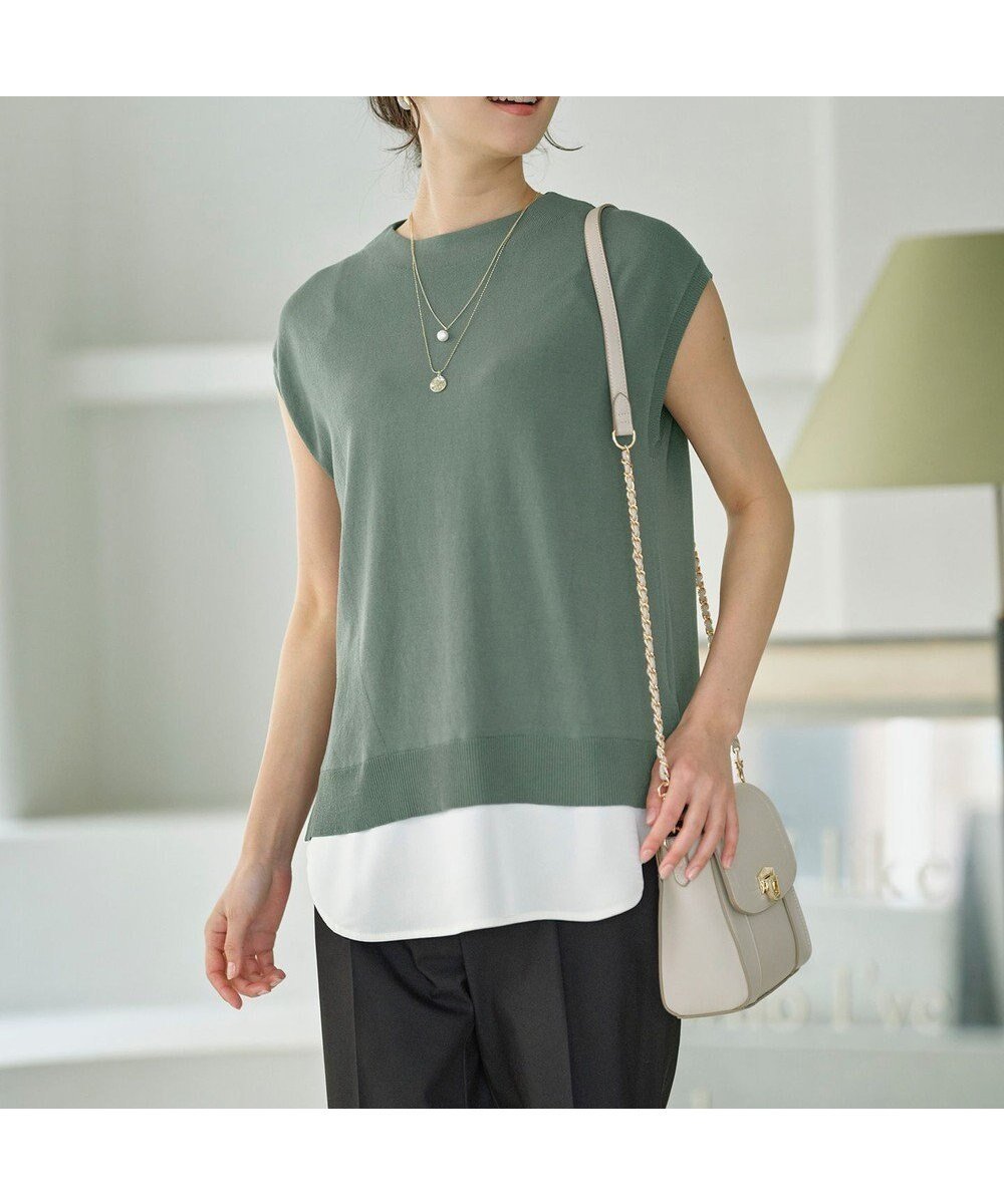 【エニィ スィス/any SiS】の【洗える】フレンチスリーブシャツテール ニット インテリア・キッズ・メンズ・レディースファッション・服の通販 founy(ファニー) 　ファッション　Fashion　レディースファッション　Fashion for Women　トップス・カットソー　Cut & Sew Tops　ニット　Knit Tops & Sweaters　シャツ・ブラウス・オフィスカジュアル　Elegant Blouses & Button-Ups　おすすめ　Recommended / Our Picks　ストレッチ　Stretch, Stretchy Fabric　スリーブ　Sleeve, Long Sleeve / Short Sleeve　セーター　Sweater, Knitwear　フレンチ　French, French Style　エレガント 上品　Elegant　夏　Summer　春　Spring　S/S・春夏　SS, Spring/Summer, Warm Season　洗える　Machine Washable　ビジネス 仕事 通勤　Business / Work / Commuting　グリーン|ID: prp329100004550446 ipo3291000000034544767