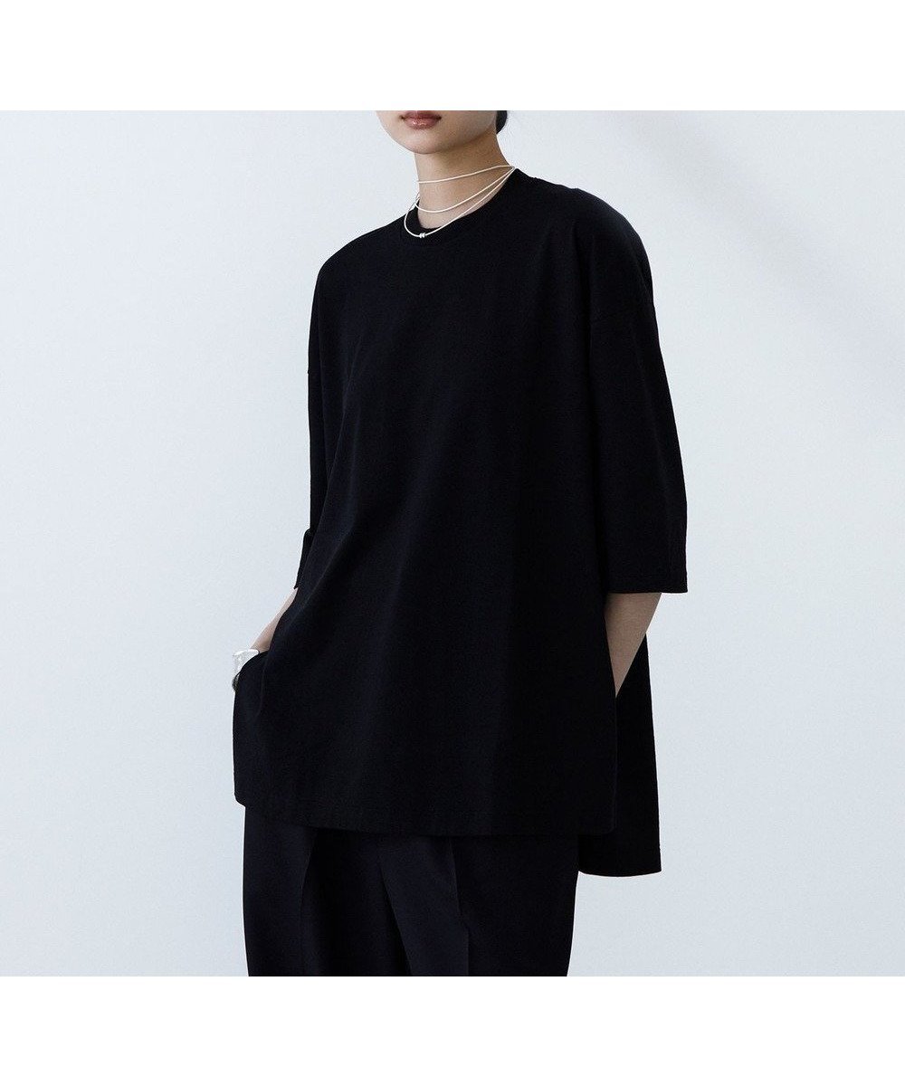 【シトム/SITOM】のDCHコットン7分袖チュニック Tシャツ インテリア・キッズ・メンズ・レディースファッション・服の通販 founy(ファニー) 　ファッション　Fashion　レディースファッション　Fashion for Women　トップス・カットソー　Cut & Sew Tops　シャツ・ブラウス・オフィスカジュアル　Elegant Blouses & Button-Ups　ロングTシャツ・Tシャツ　Longline T-Shirts & Tees　カットソー・ベーシックTシャツ　Cut-and-Sewn Tops / Stretch Tees & Basics　インド　Indian Textile　春　Spring　洗える　Machine Washable　秋　Autumn　カットソー　Cut and Sewn Top　ショルダー　Shoulder, Shoulder Strap　スリット　Slit, Slit Detail　チュニック　Tunic, Long Top　ドロップ　Drop Shoulder, Dropped Style　パターン　Pattern, Design Print　ベーシック　Basic, Essential　ポケット　Pocket, Pocket Detail　S/S・春夏　SS, Spring/Summer, Warm Season　夏　Summer　エレガント 上品　Elegant　ビジネス 仕事 通勤　Business / Work / Commuting　ブラック|ID: prp329100004551386 ipo3291000000033711336