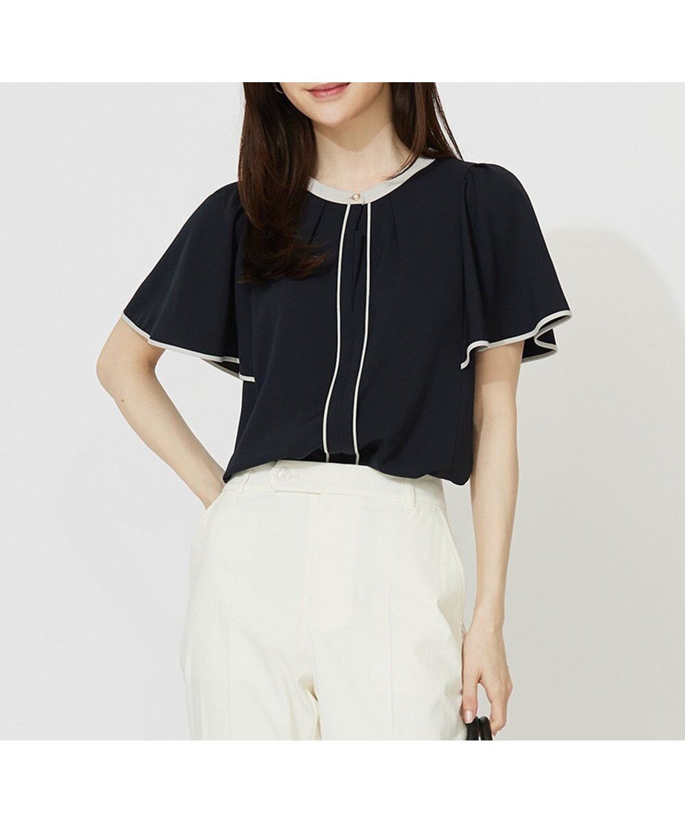 【エニィ スィス/any SiS】の【洗える】バイカラーフレア ブラウス インテリア・キッズ・メンズ・レディースファッション・服の通販 founy(ファニー) 　ファッション　Fashion　レディースファッション　Fashion for Women　トップス・カットソー　Cut & Sew Tops　シャツ・ブラウス・オフィスカジュアル　Elegant Blouses & Button-Ups　おすすめ　Recommended / Our Picks　ウォッシャブル　Machine Washable　シンプル　Simple, Minimal　ジャケット　Jacket, Outerwear　ジョーゼット　Georgette, Semi-Sheer Fabric　フレア　Flare, Flared　フロント　Front, Front Design　エレガント 上品　Elegant　夏　Summer　定番　Standard, Basic Item　新作・新入荷　New Arrivals / New In　春　Spring　S/S・春夏　SS, Spring/Summer, Warm Season　洗える　Machine Washable　ネイビー|ID: prp329100004551478 ipo3291000000036295636