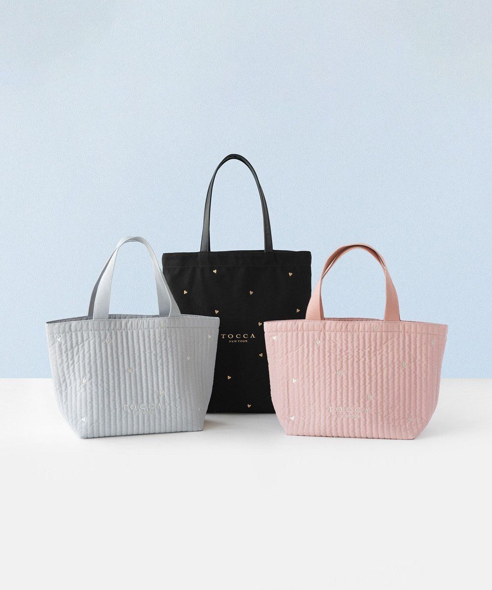 【トッカ/TOCCA】の【A4サイズ対応】LUCKY SHOWER TOTE トートバッグ インテリア・キッズ・メンズ・レディースファッション・服の通販 founy(ファニー) 　ファッション　Fashion　レディースファッション　WOMEN　バッグ　Bag　冬　Winter　クッション　Cushion　テクスチャー　Texture　トレンド　Trend　フロント　Front　ポケット　Pocket　モチーフ　Motif　リボン　Ribbon　リュクス　Luxe　A/W・秋冬　Aw・Autumn/Winter・Fw・Fall-Winter　財布　Wallet　グレー×ハート|ID: prp329100004551953 ipo3291000000032171325