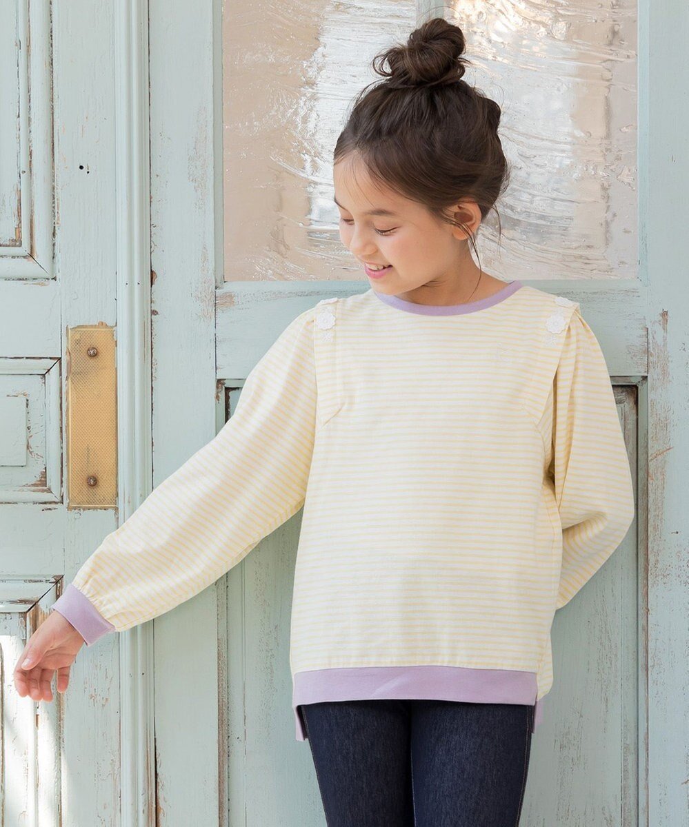 【組曲 / KIDS/KUMIKYOKU】の【110-140㎝】リボンボーダー トップス インテリア・キッズ・メンズ・レディースファッション・服の通販 founy(ファニー) 　ファッション　Fashion　キッズファッション　Fashion for Kids　トップス・カットソー　Cut & Sew Tops　イエロー　Yellow　カットソー　Cut and Sewn Top　ベーシック　Basic, Essential　ボーダー　Border, Stripe　リボン　Ribbon, Bow　レース　Lace, Lace Fabric　A/W・秋冬　Autumn/Winter　イエロー系1|ID: prp329100004553658 ipo3291000000034309535