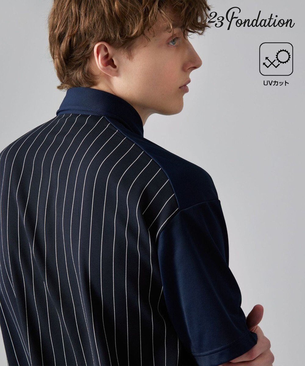 【23区 ゴルフ/23区GOLF / MEN】の【23Fondation/MEN】【UVケア】ハイブリッド ポロシャツ インテリア・キッズ・メンズ・レディースファッション・服の通販 founy(ファニー) 　ファッション　Fashion　メンズファッション　Fashion for Men　トップス・カットソー　Cut & Sew Tops　メンズシャツ　Shirts　ポロシャツ / きれいめカジュアルスタイル　Polo Shirts　シンプル　Simple, Minimal　ストライプ　Stripe, Striped Pattern　ポロシャツ　Polo Shirt, Collared Tee　ワンポイント　One Point, Statement Accent　夏　Summer　春　Spring　S/S・春夏　SS, Spring/Summer, Warm Season　ネイビー系|ID: prp329100004553687 ipo3291000000032708032