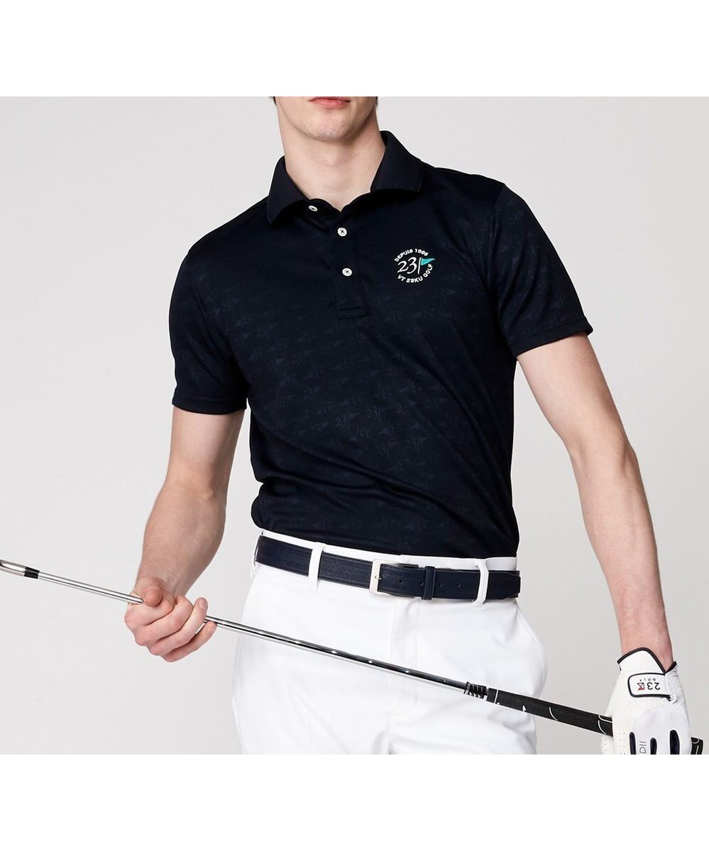 【23区 ゴルフ/23区GOLF / MEN】の【MEN】【吸水速乾・UVケア】ロゴジャガード 半袖ポロシャツ インテリア・キッズ・メンズ・レディースファッション・服の通販 founy(ファニー) 　ファッション　Fashion　メンズファッション　Fashion for Men　トップス・カットソー　Cut & Sew Tops　メンズシャツ　Shirts　ポロシャツ / きれいめカジュアルスタイル　Polo Shirts　ゴルフ　Golf　シンプル　Simple, Minimal　ベーシック　Basic, Essential　ポロシャツ　Polo Shirt, Collared Tee　ラグジュアリー　Luxury, Elegant　半袖　Short Sleeve, Half Sleeve　吸水　Absorbent, Quick-Dry　夏　Summer　春　Spring　S/S・春夏　SS, Spring/Summer, Warm Season　無地　Plain, Solid Color　ネイビー系|ID: prp329100004553692 ipo3291000000033551743