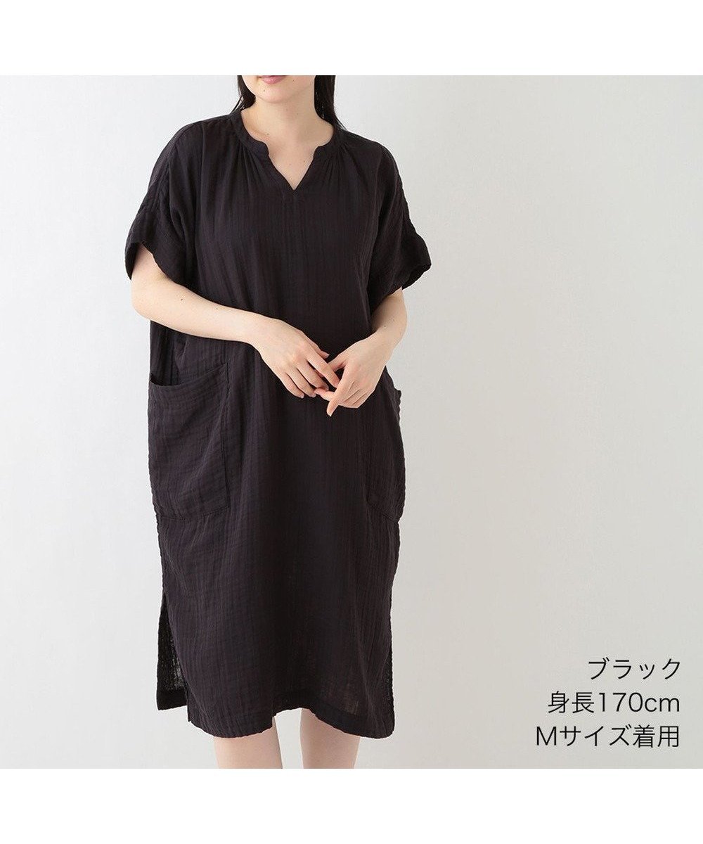 【ウチノ/UCHINO】のクレープガーゼ パッチポケットワンピース インテリア・キッズ・メンズ・レディースファッション・服の通販 founy(ファニー) 　ファッション　Fashion　レディースファッション　Fashion for Women　ワンピース　Dresses　春　Spring　ギャザー　Gathered, Ruffled　スリット　Slit, Slit Detail　パッチ　Patch, Appliqué　ポケット　Pocket, Pocket Detail　S/S・春夏　SS, Spring/Summer, Warm Season　おすすめ　Recommended / Our Picks　夏　Summer　ブラック|ID: prp329100004553829 ipo3291000000033076740