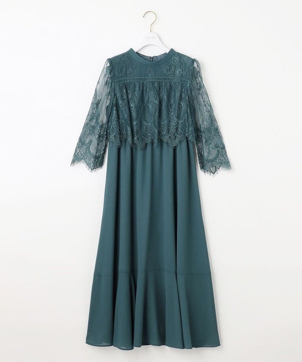 【エニィ スィス/any SiS】の【洗える】レーシーケープ ドレス インテリア・キッズ・メンズ・レディースファッション・服の通販 founy(ファニー) 　ファッション　Fashion　レディースファッション　Fashion for Women　ワンピース　Dresses　フォーマル・パーティードレス・結婚式用ドレス　Elegant & Casual Dresses　クラシカル　Classical, Vintage-Inspired　シフォン　Chiffon, Lightweight Fabric　ジョーゼット　Georgette, Semi-Sheer Fabric　スカラップ　Scallop, Scalloped Edge　スタンド　Stand Collar, Upright Stand　ドレス　Dress, One-Piece　レース　Lace, Lace Fabric　エレガント 上品　Elegant　夏　Summer　新作・新入荷　New Arrivals / New In　春　Spring　S/S・春夏　SS, Spring/Summer, Warm Season　楽ちん　Easy Fit, Comfortable　洗える　Machine Washable　ダスティグリーン|ID: prp329100004554277 ipo3291000000032188439