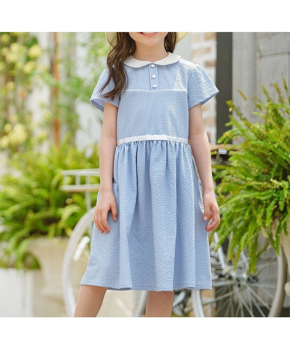 【組曲 / KIDS/KUMIKYOKU】の【110-140㎝】サッカーストライプ ワンピース 人気、トレンドファッション・服の通販 founy(ファニー) 　ファッション　Fashion　キッズファッション　Fashion for Kids　ワンピース　Dresses　サッカー　Seersucker, Summer Fabric　ストライプ　Stripe, Striped Pattern　ストレッチ　Stretch, Stretchy Fabric　パイピング　Piping, Trim Design　ヨーク　Yoke, Yoke Design　リボン　Ribbon, Bow　エレガント 上品　Elegant　夏　Summer　春　Spring　S/S・春夏　SS, Spring/Summer, Warm Season　 other-1|ID: prp329100004555577 ipo3291000000032197206