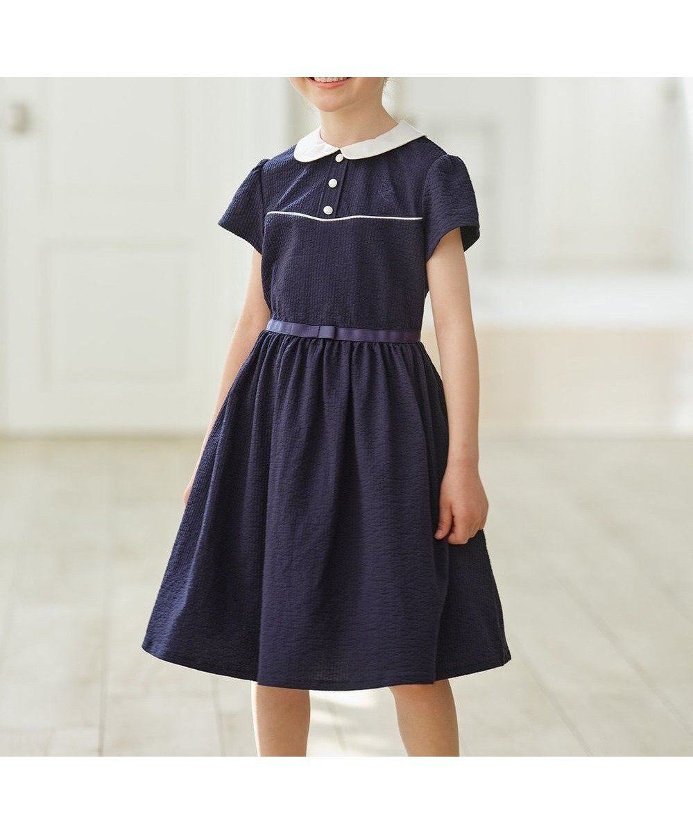【組曲 / KIDS/KUMIKYOKU】の【110-140㎝】サッカーストライプ ワンピース インテリア・キッズ・メンズ・レディースファッション・服の通販 founy(ファニー) ファッション Fashion キッズファッション Fashion for Kids ワンピース Dresses サッカー Seersucker, Summer Fabric ストライプ Stripe, Striped Pattern ストレッチ Stretch, Stretchy Fabric パイピング Piping, Trim Design ヨーク Yoke, Yoke Design リボン Ribbon, Bow エレガント 上品 Elegant 夏 Summer 春 Spring S/S・春夏 SS, Spring/Summer, Warm Season ネイビー|ID: prp329100004555577 ipo3291000000034198787