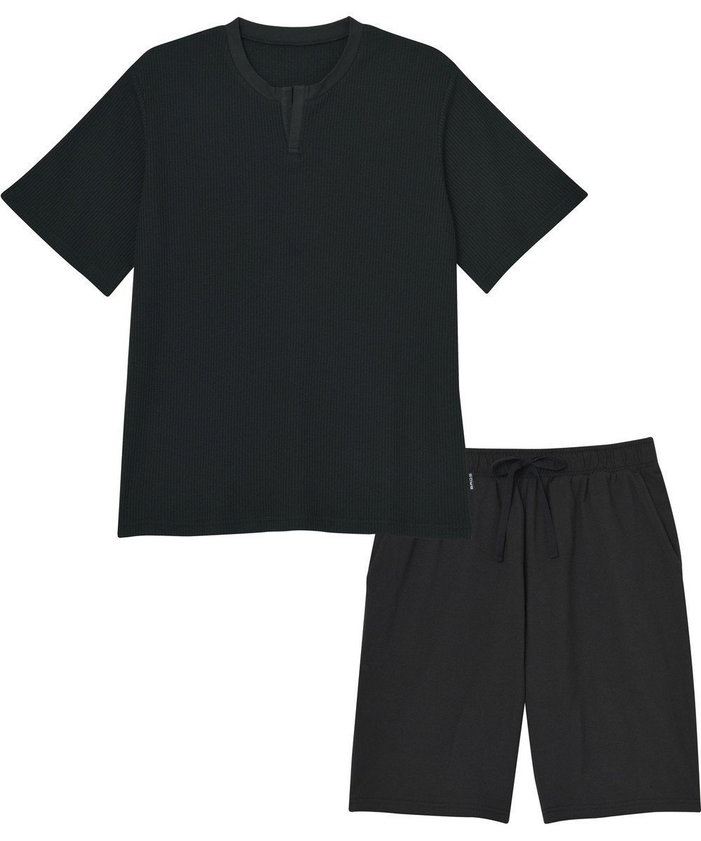 【ワコール/Wacoal / MEN】のWEB限定 ルームウェア 半袖 ひざ上丈 綿混(本体) 前閉じ /ブロス GH3300 インテリア・キッズ・メンズ・レディースファッション・服の通販 founy(ファニー) 　ファッション　Fashion　メンズファッション　MEN　シンプル　Simple　パジャマ　Pajamas　リラックス　Relax　半袖　Short Sleeve　ブラック|ID: prp329100004555620 ipo3291000000032400162