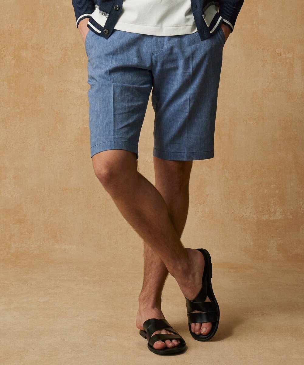 【ジョセフ アブード/JOSEPH ABBOUD / MEN】の【ウエストも伸びる/清涼/ストレッチ】ストレッチリネンシャンブレーショートパンツ インテリア・キッズ・メンズ・レディースファッション・服の通販 founy(ファニー) 　ファッション　Fashion　メンズファッション　MEN　ボトムス　Bottoms/Men　ハーフ / ショートパンツ　Short Pants　ショート　Short　ストレッチ　Stretch　プリント　Print　再入荷　Restock/Back In Stock/Re Arrival　夏　Summer　春　Spring　S/S・春夏　Ss・Spring/Summer　軽量　Lightweight　サックスブルー系|ID: prp329100004555624 ipo3291000000032197456