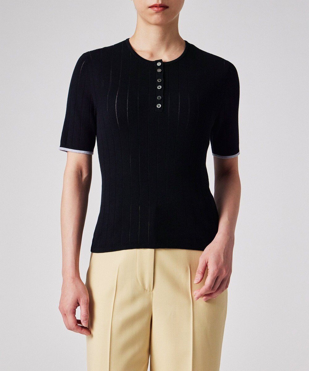【ポール スミス/Paul Smith】の【洗える】リブアイレット 半袖ニット インテリア・キッズ・メンズ・レディースファッション・服の通販 founy(ファニー) 　ファッション　Fashion　レディースファッション　WOMEN　トップス・カットソー　Tops/Tshirt　ニット　Knit Tops　おすすめ　Recommend　アイレット　Eyelet　ジャケット　Jacket　セーター　Sweater　エレガント 上品　Elegant　半袖　Short Sleeve　夏　Summer　春　Spring　S/S・春夏　Ss・Spring/Summer　洗える　Washable　A/W・秋冬　Aw・Autumn/Winter・Fw・Fall-Winter　ブラック|ID: prp329100004555662 ipo3291000000032197832