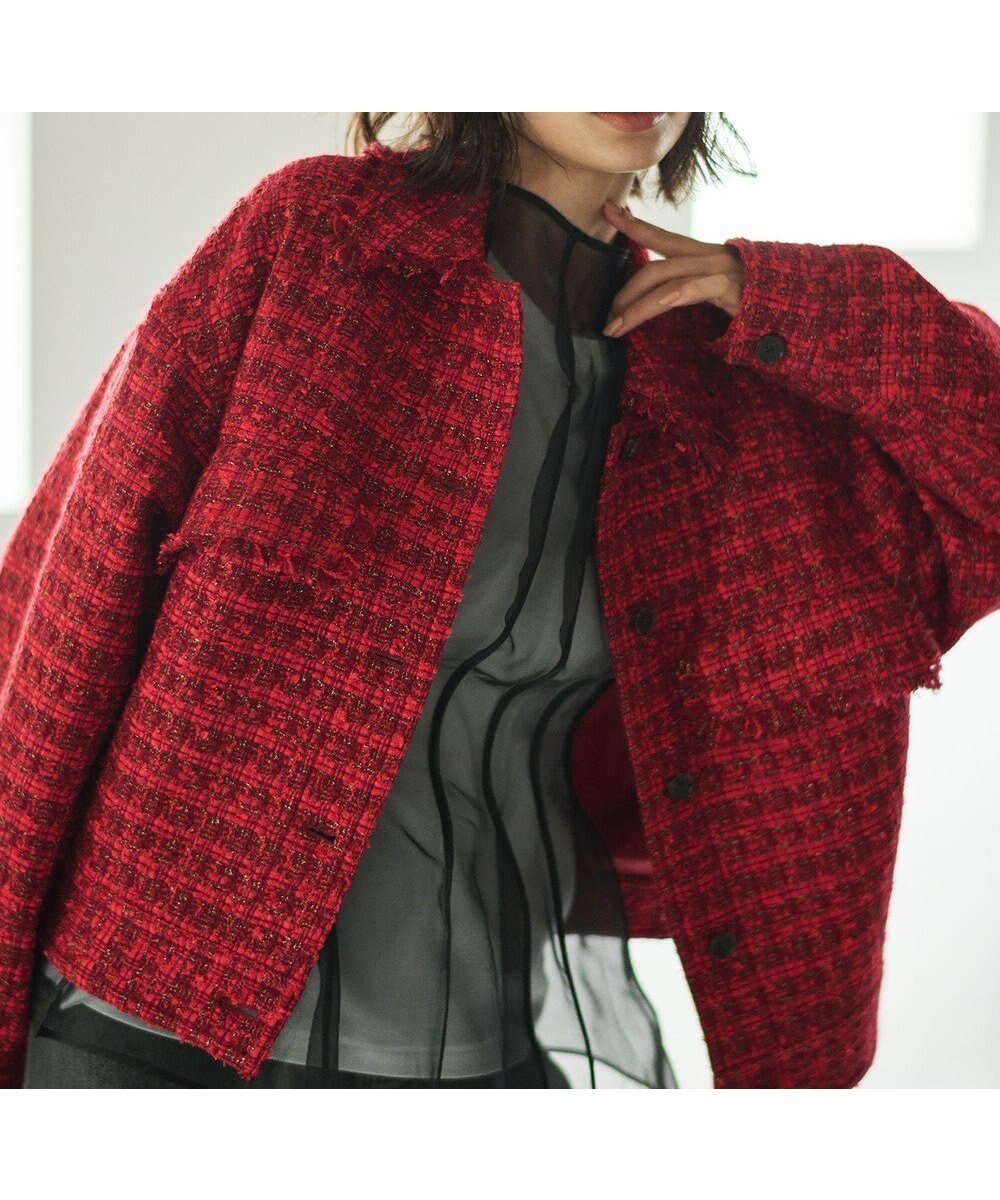 【ハッシュニュアンス/#Newans】のツイードブルゾン インテリア・キッズ・メンズ・レディースファッション・服の通販 founy(ファニー) 　ファッション　Fashion　レディースファッション　Fashion for Women　アウター　Coat / Outerwear Collection　レディースジャケット・軽アウター　Jackets　ブルゾンジャケット・スポーティアウター　Blouson Jackets　ジャケット　Jacket, Outerwear　ツイード　Twill, Twill Weave　ハンド　Hand, Handmade　ブルゾン　Blouson, Bomber Jacket　秋　Autumn　レッド|ID: prp329100004555665 ipo3291000000035843342